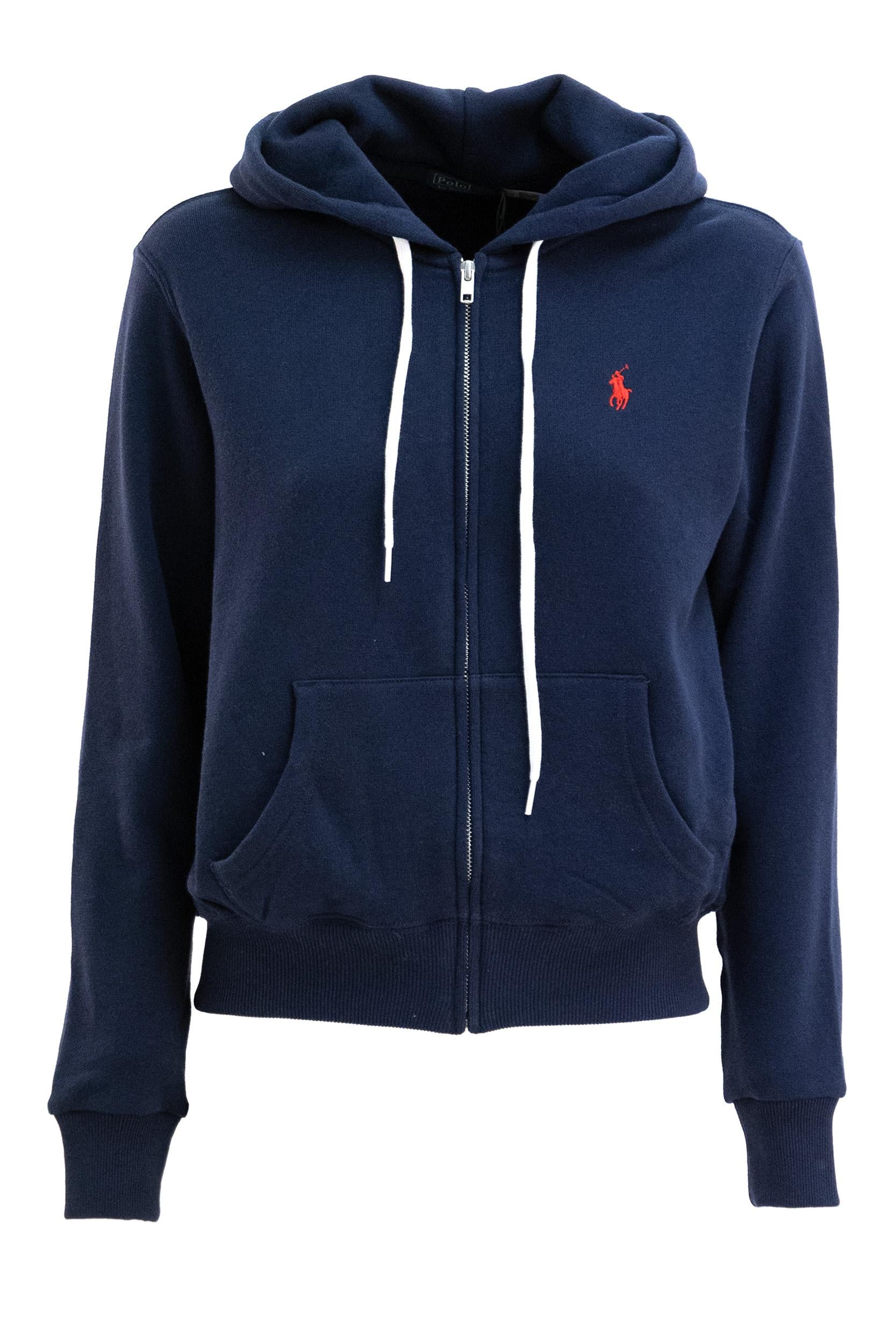Felpa in cotone di colore blu<BR/> 211971693003 NAVY POLO RALPH LAUREN