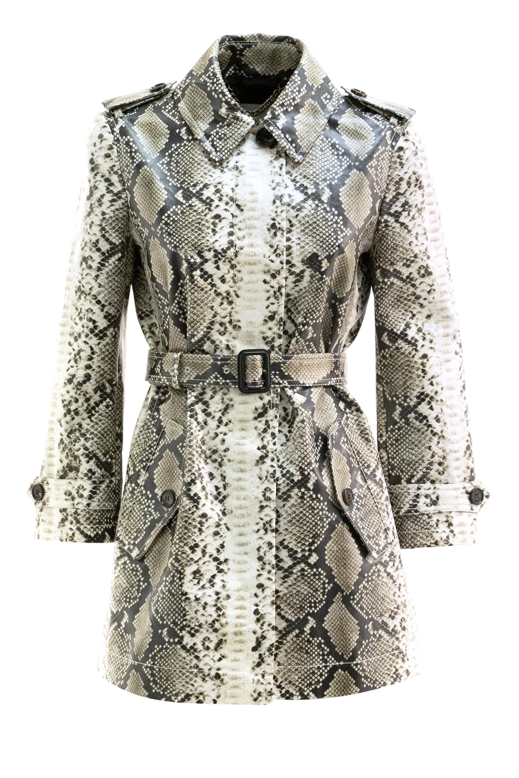 Car coat Stonehaven in cotone spalmato con stampa pitone color naturale<BR/> 8123334 WHITE BURBERRY