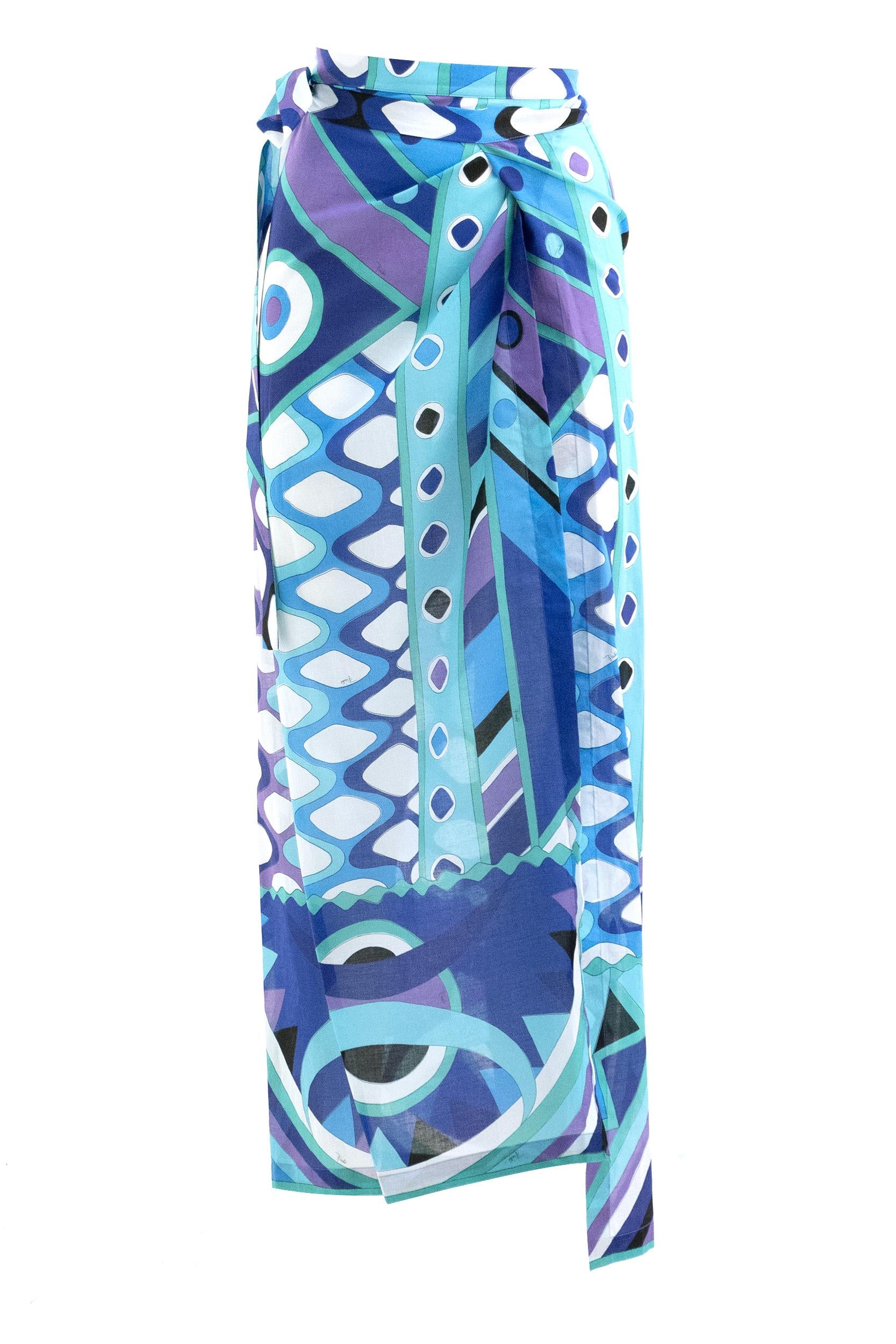 Gonna pareo in cotone con stampa Vivara di colore turchese e blu<BR/> 6HPD52 6H844 021 EMILIO PUCCI