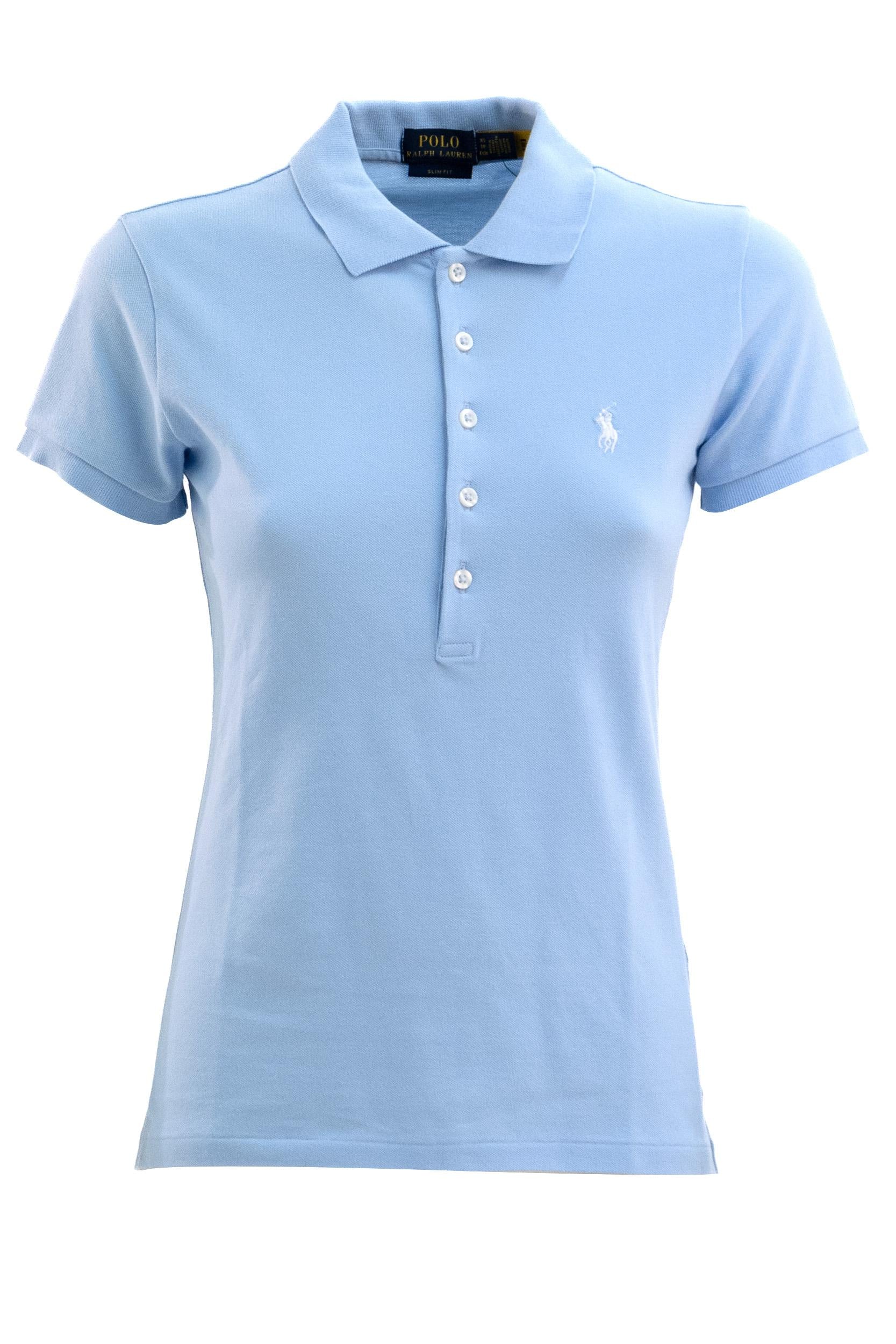 Polo in piqué di cotone di colore azzurro<BR/> 211870245023 BLUE POLO RALPH LAUREN