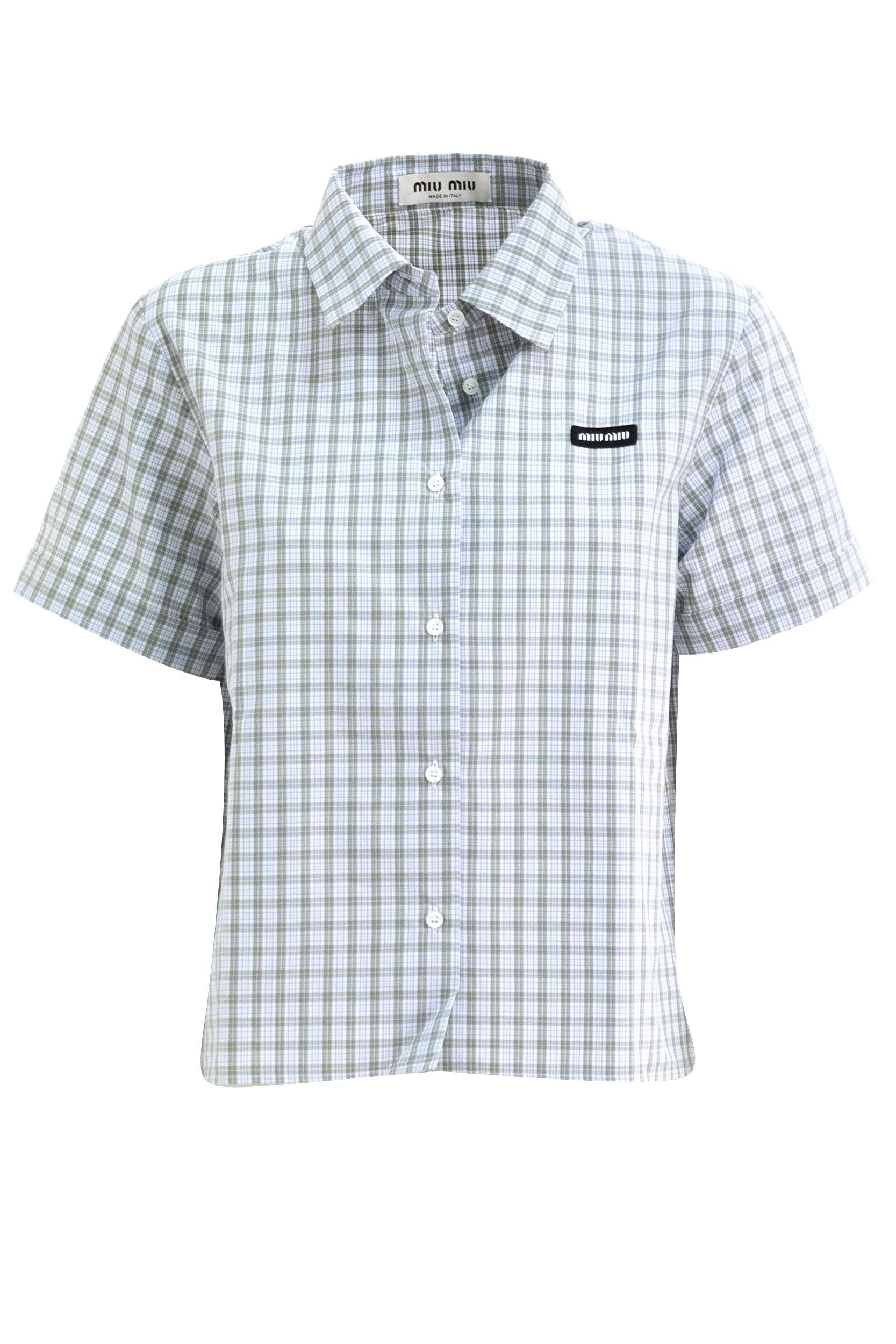 Camicia in popeline check di colore bianco e verde salvia<BR/> MK1959 S OOO 196L F073K MIU MIU