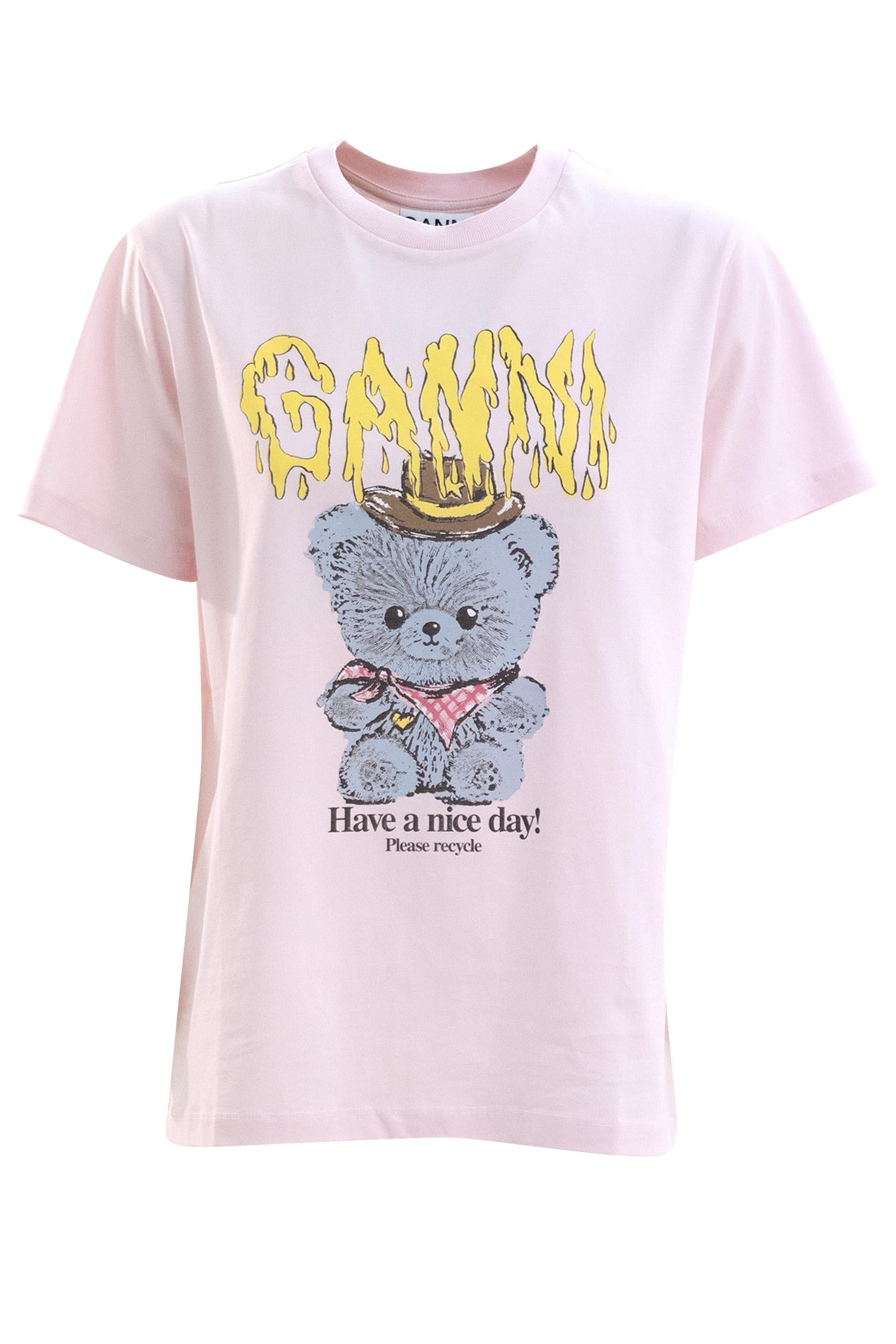 T-shirt in cotone di colore rosa <BR/> A1050074 868 GANNI