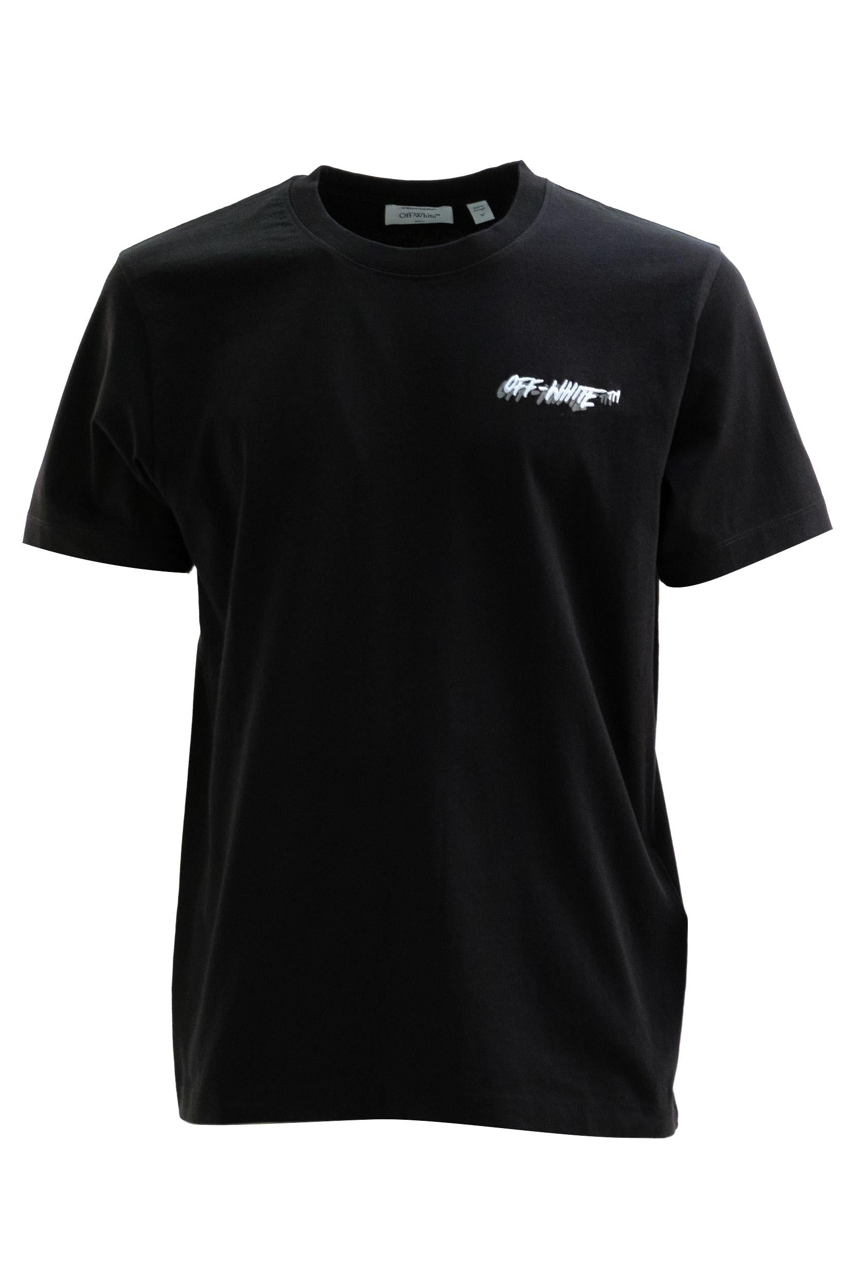T-shirt in cotone di colore nero<BR/> 44MAA027S26J009001 BLACK OFF WHITE