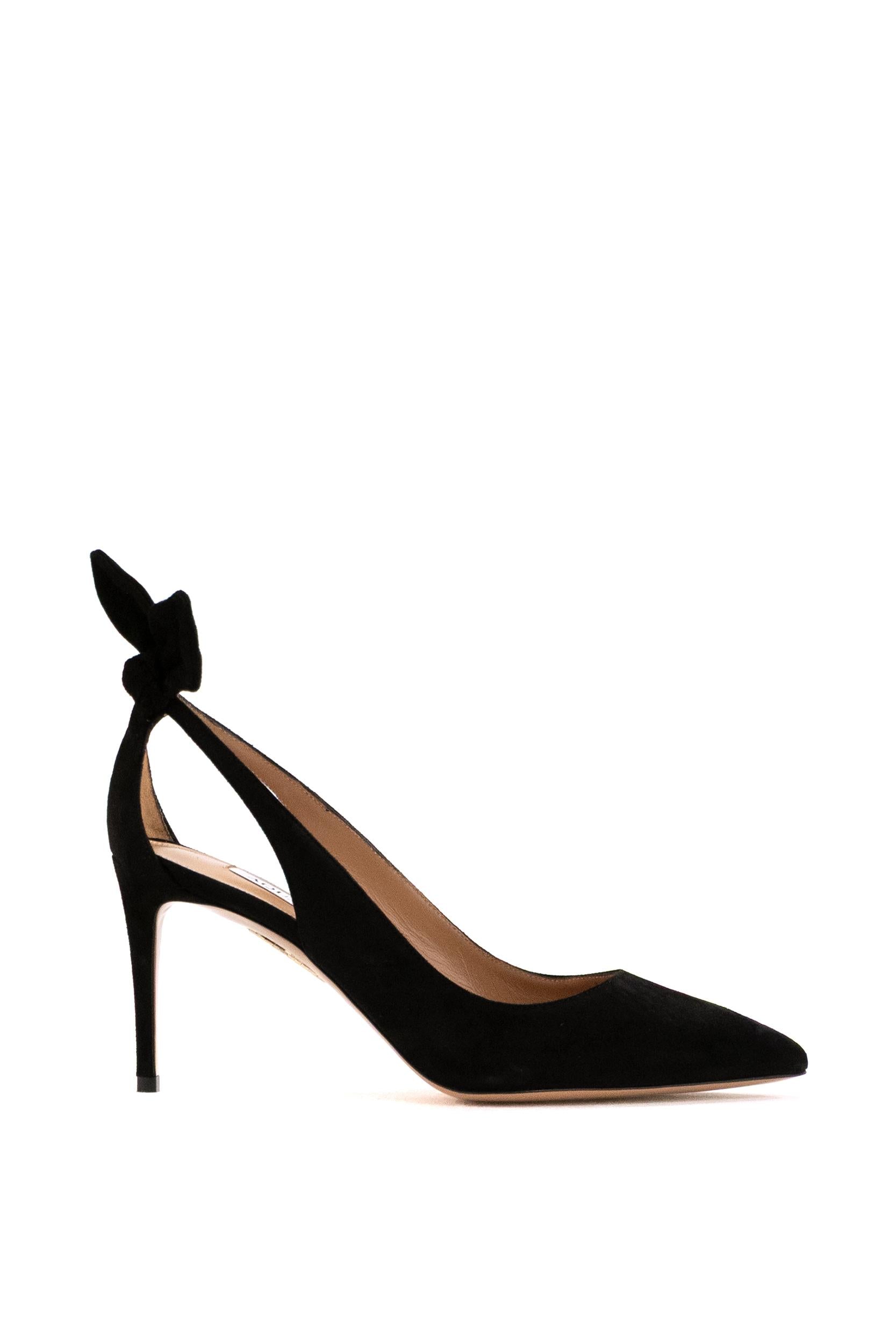 Décolleté Bow Tie in suede di colore nero<BR/> DENMIDP0-SUE BLACK AQUAZZURA