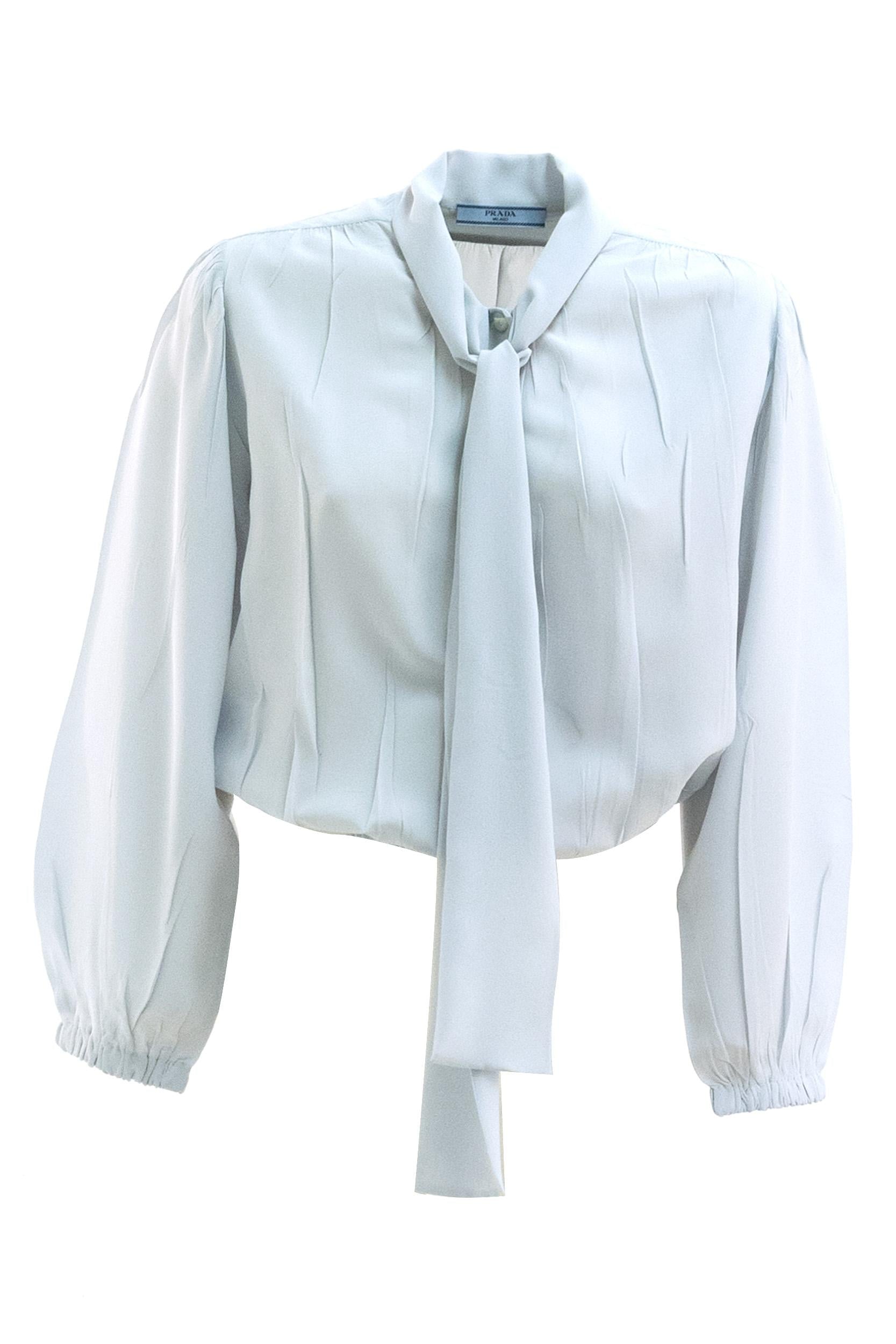 Camicia in seta di color azzurro polvere<BR/> P409J S OOO 12L0 F0M10 PRADA