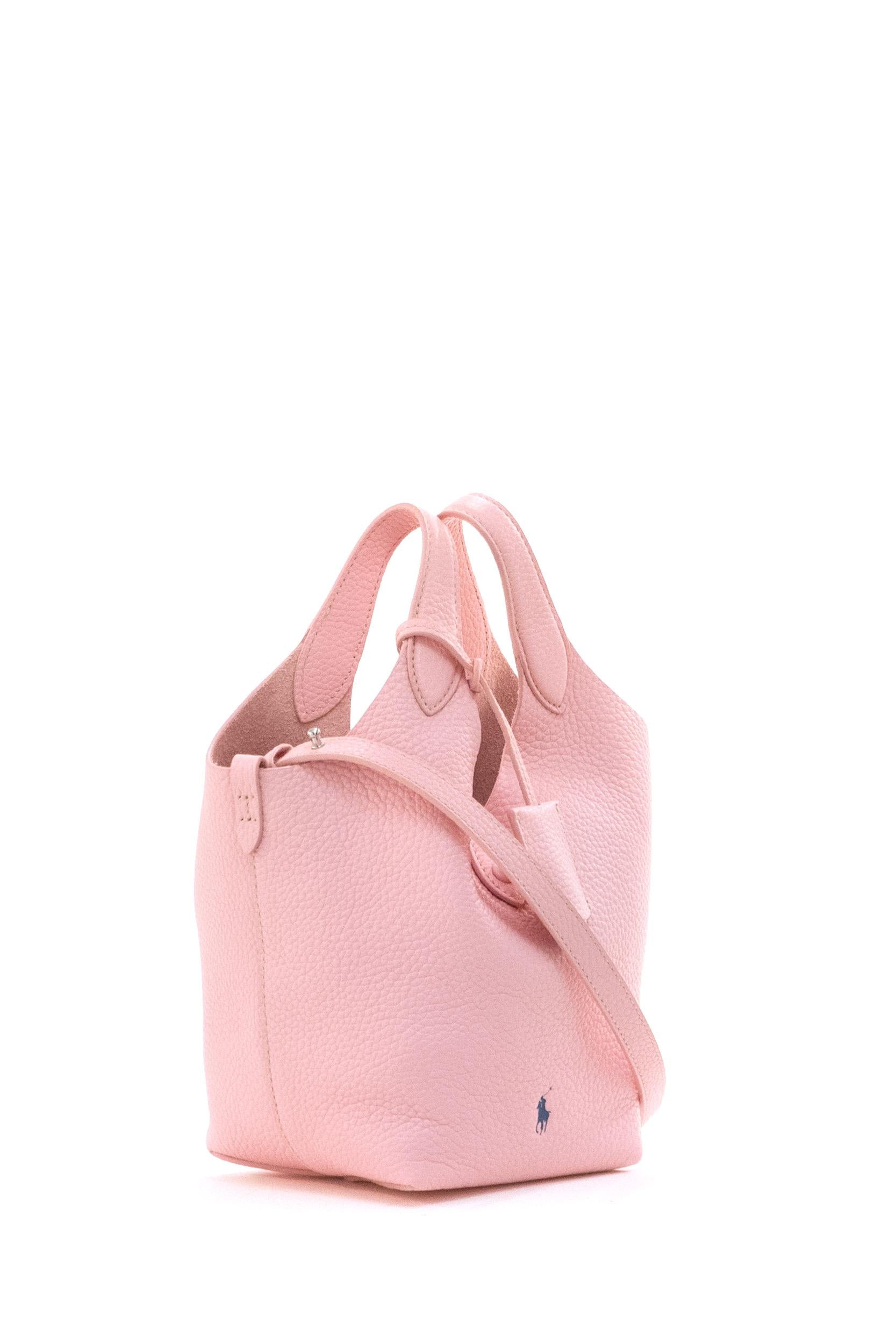 Borsa Tote Polo Play piccola in pelle martellata color rosa<BR/> 428944657003 CANDY POLO RALPH LAUREN