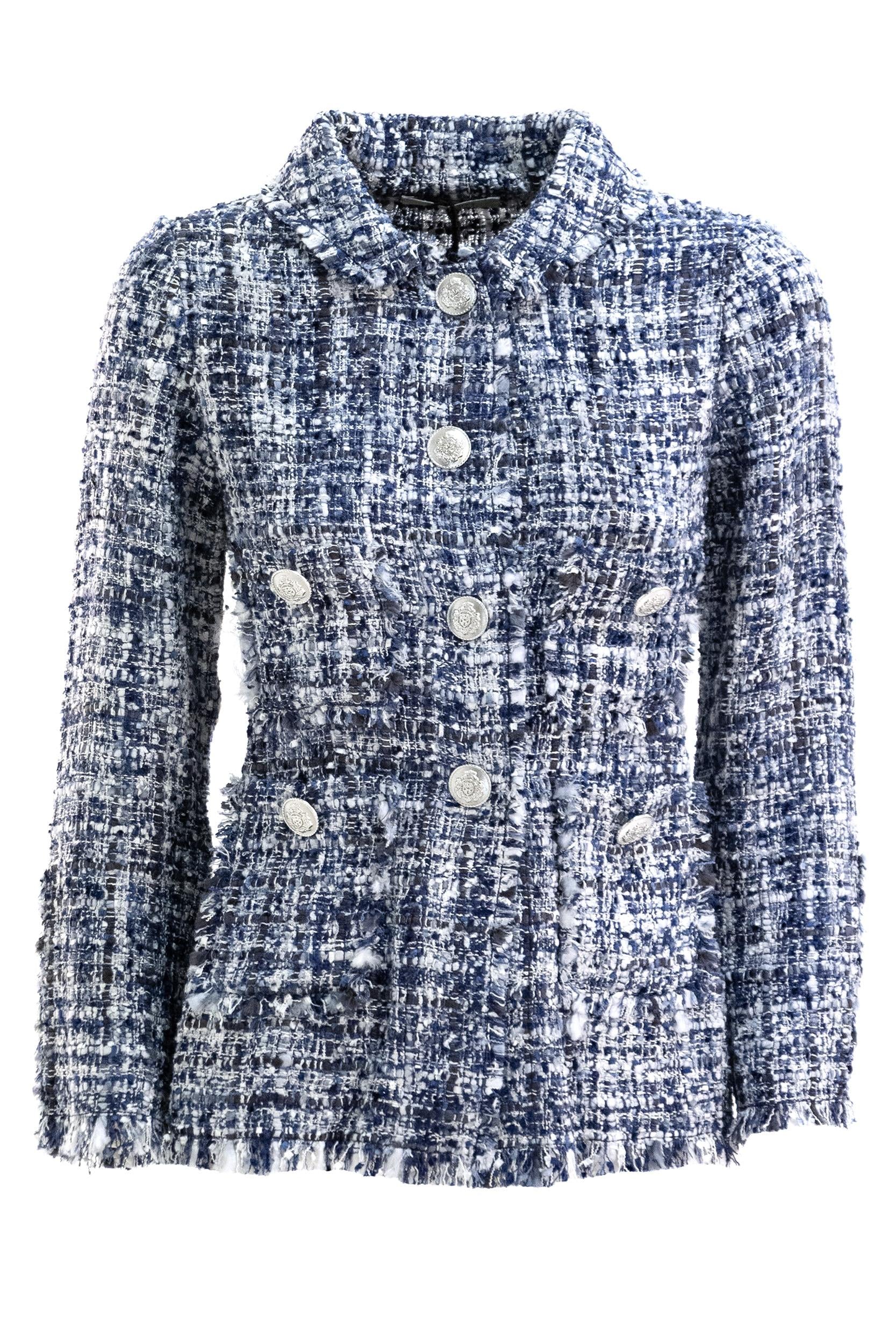 Giacca in Tweed di Cotone e Viscosa<BR/> 7689/00 BLU CHARLOTT
