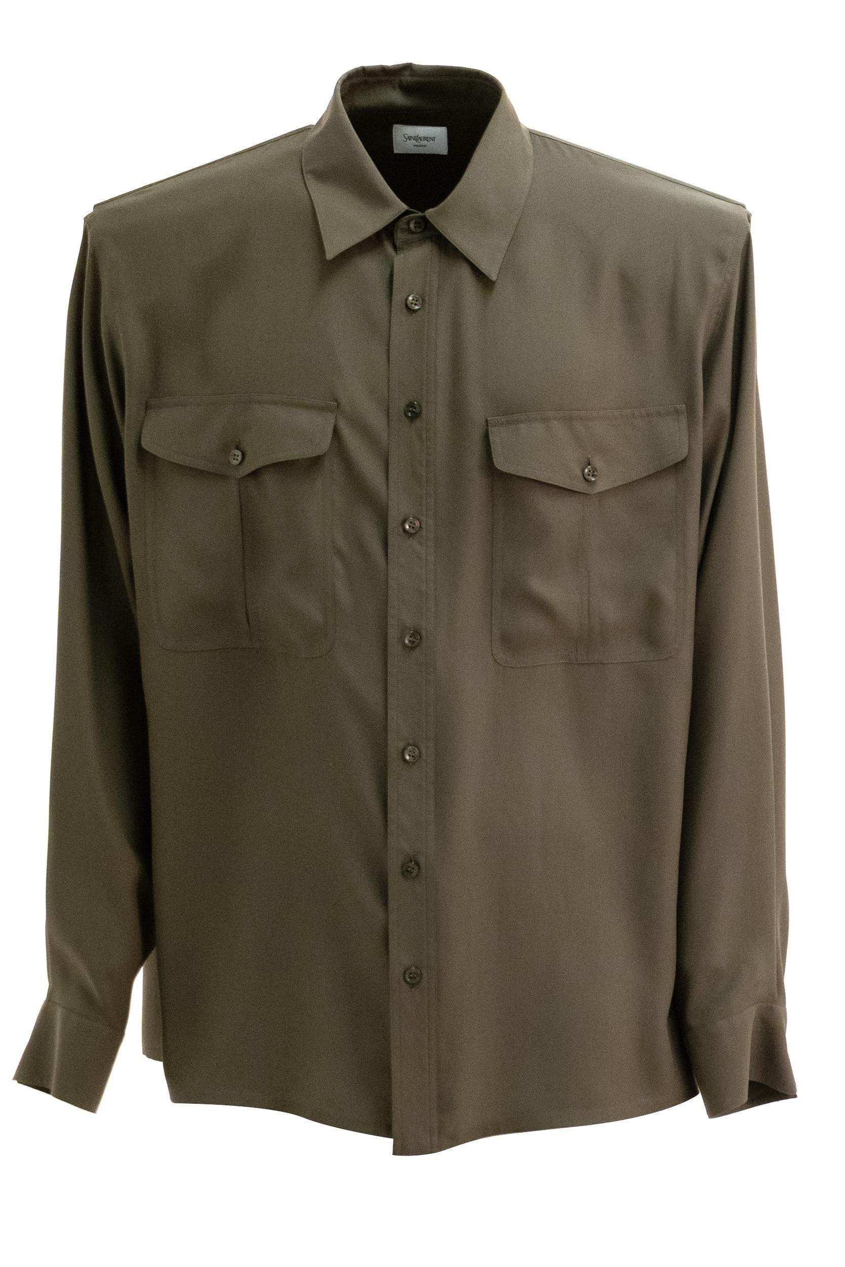 Camicia in crêpe di seta color kaki<BR/> 854249 Y1L27 1302 SAINT LAURENT