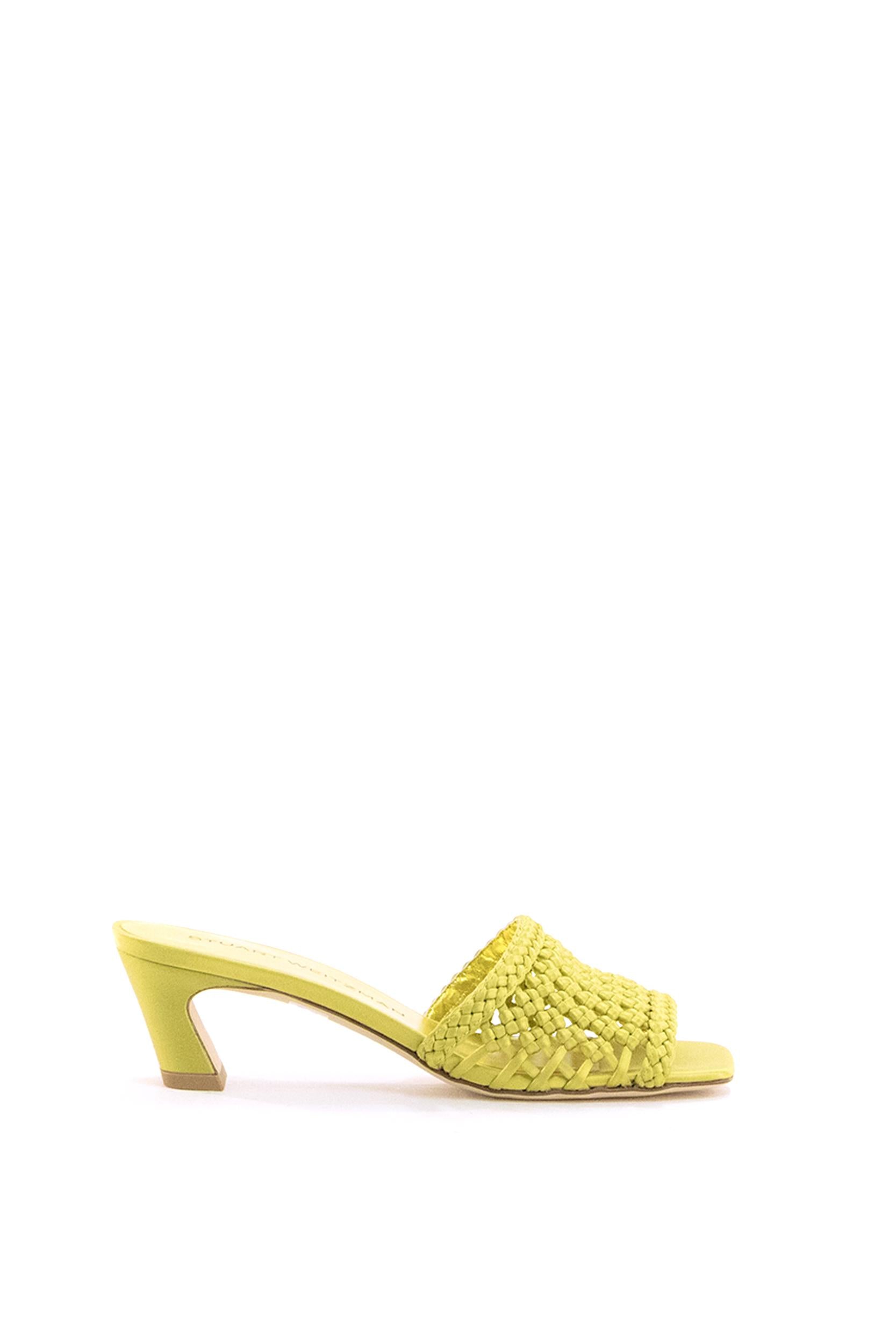 Sandali slide Marina in pelle intrecciata color giallo acido<BR/> MARINA SLIDE 50 OCRE STUART WEITZMAN