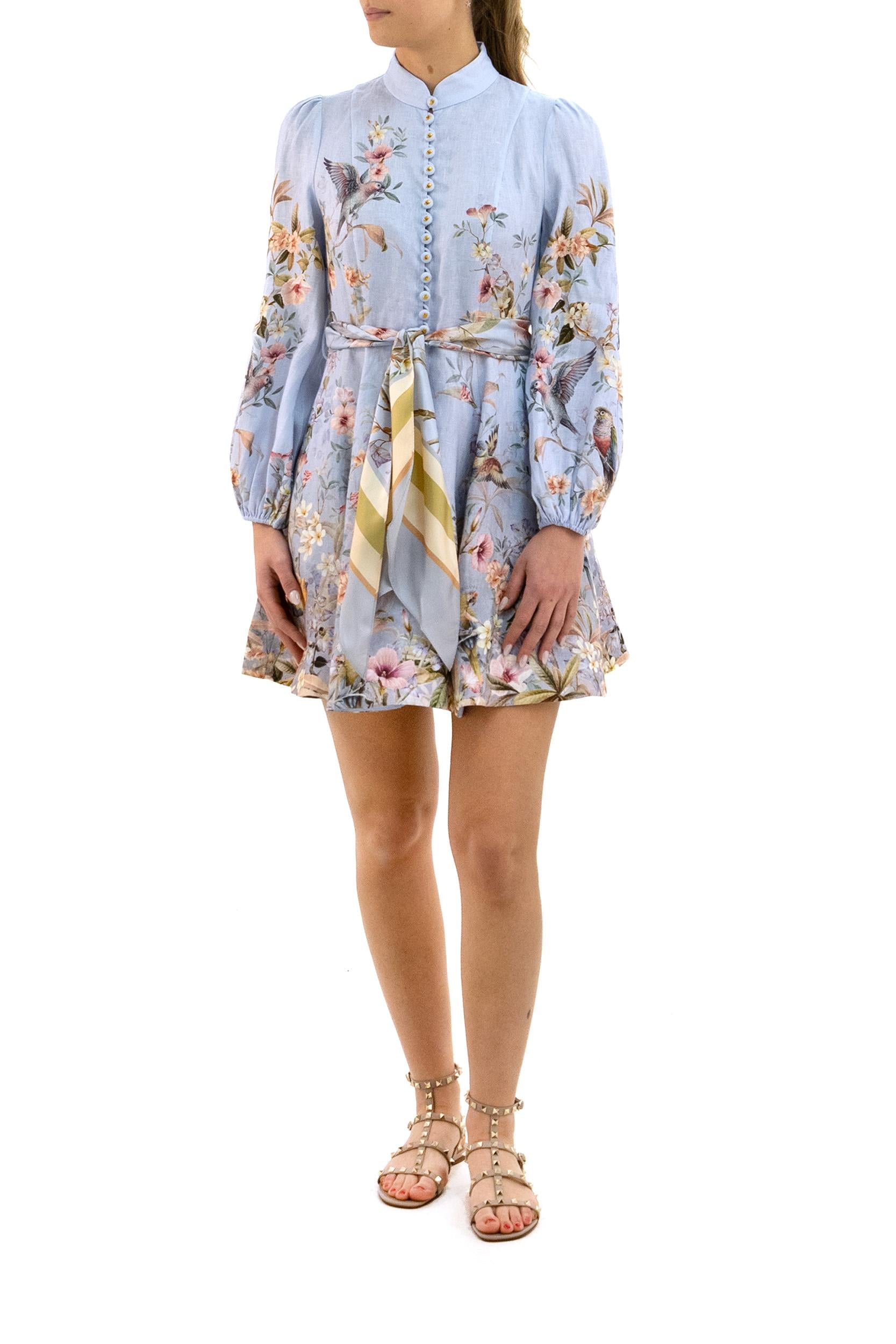 Mini Abito a Bottoni Rebellion in Lino<BR/> 9142DC261 BLUE ZIMMERMANN