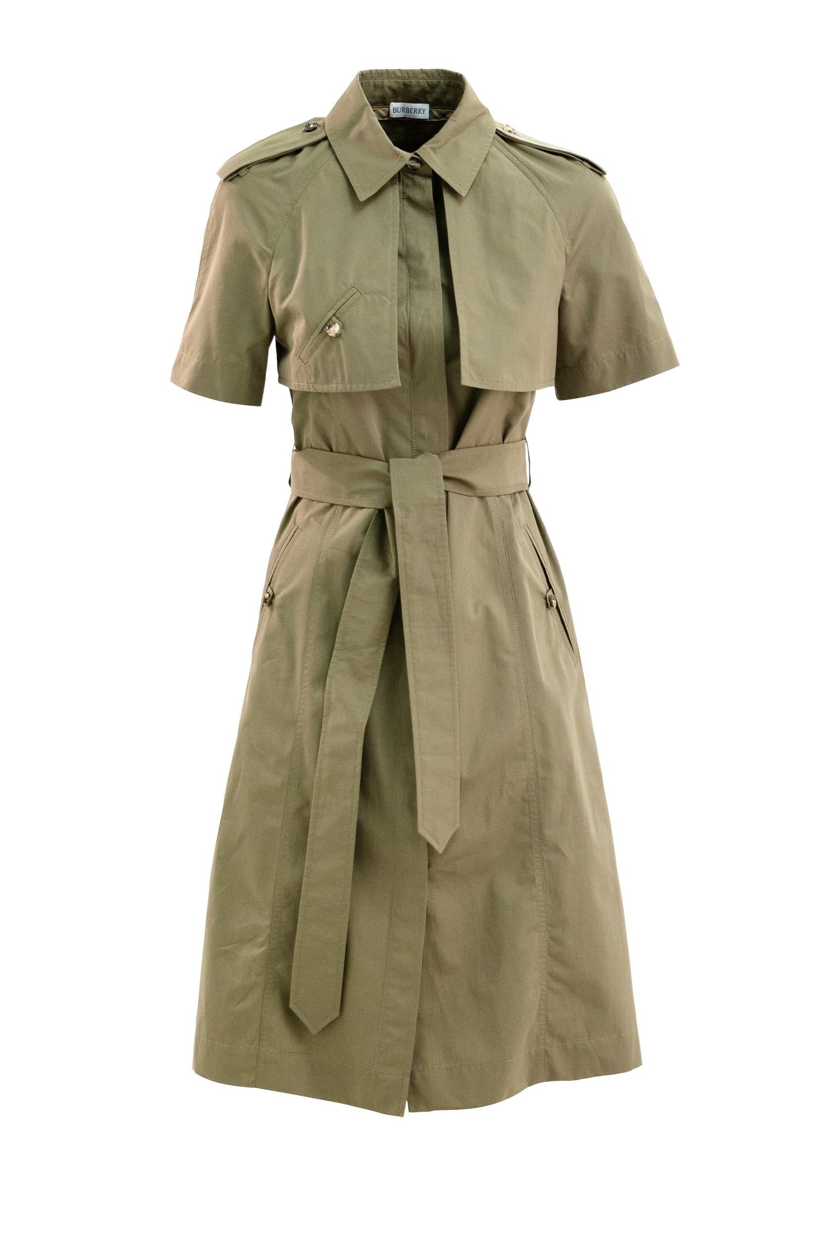 Abito trench in popeline di cotone di colore verde militare<BR/> 8117709 PASTURE BURBERRY
