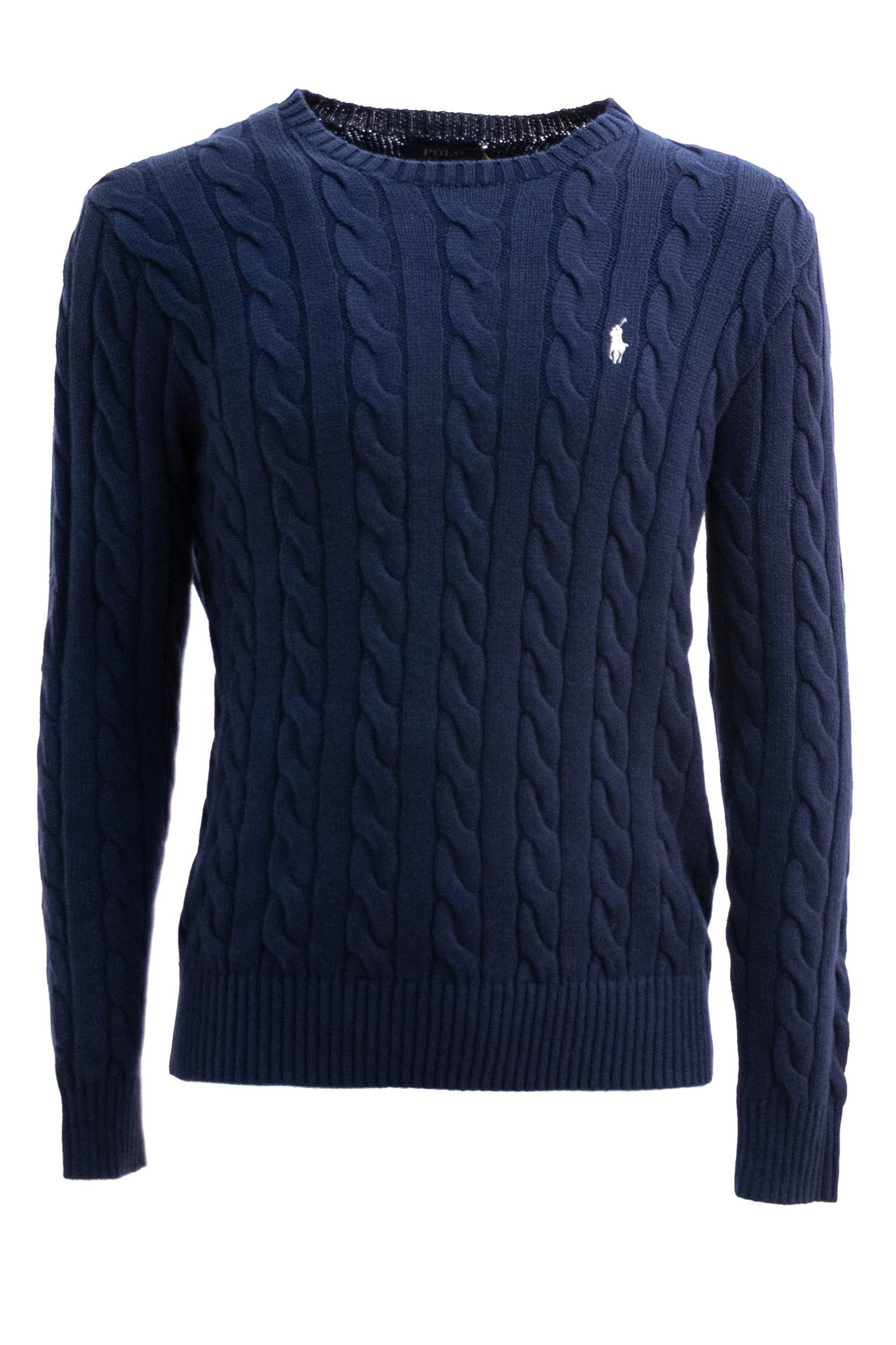 Maglia in Cotone a Trecce<BR/> 710775885536 NAVY POLO RALPH LAUREN