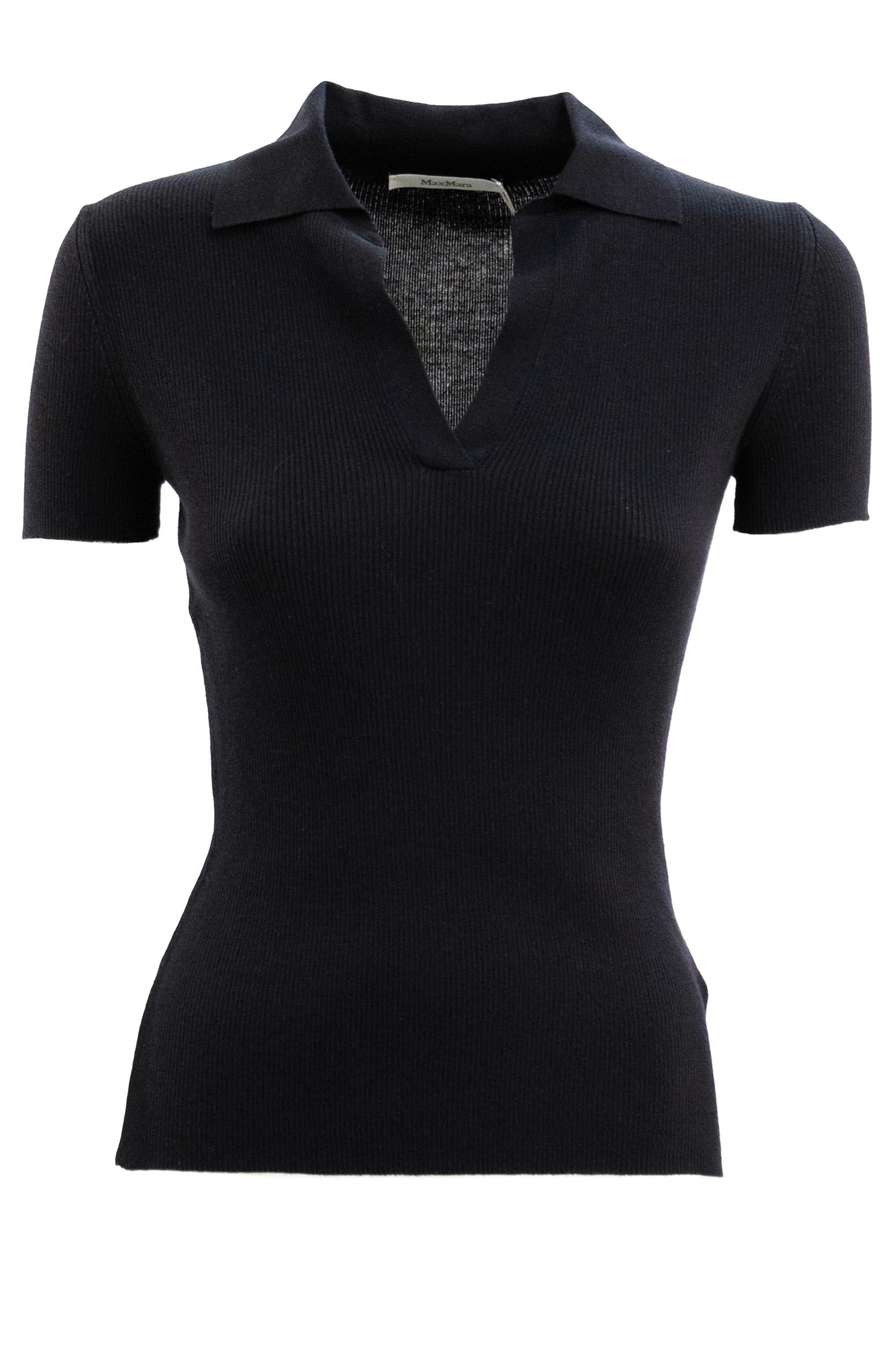 Polo in lana a coste di colore blu<BR/> MXMALBERO 004 MAX MARA