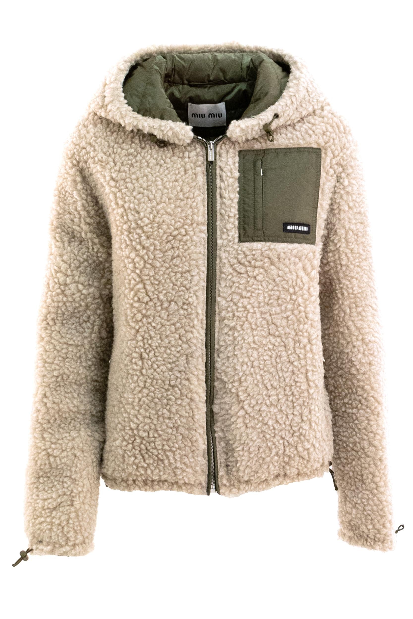 Piumino in teddy e pongé tec color beige<BR/> ML1376 S OOO 18S9 F03QQ MIU MIU