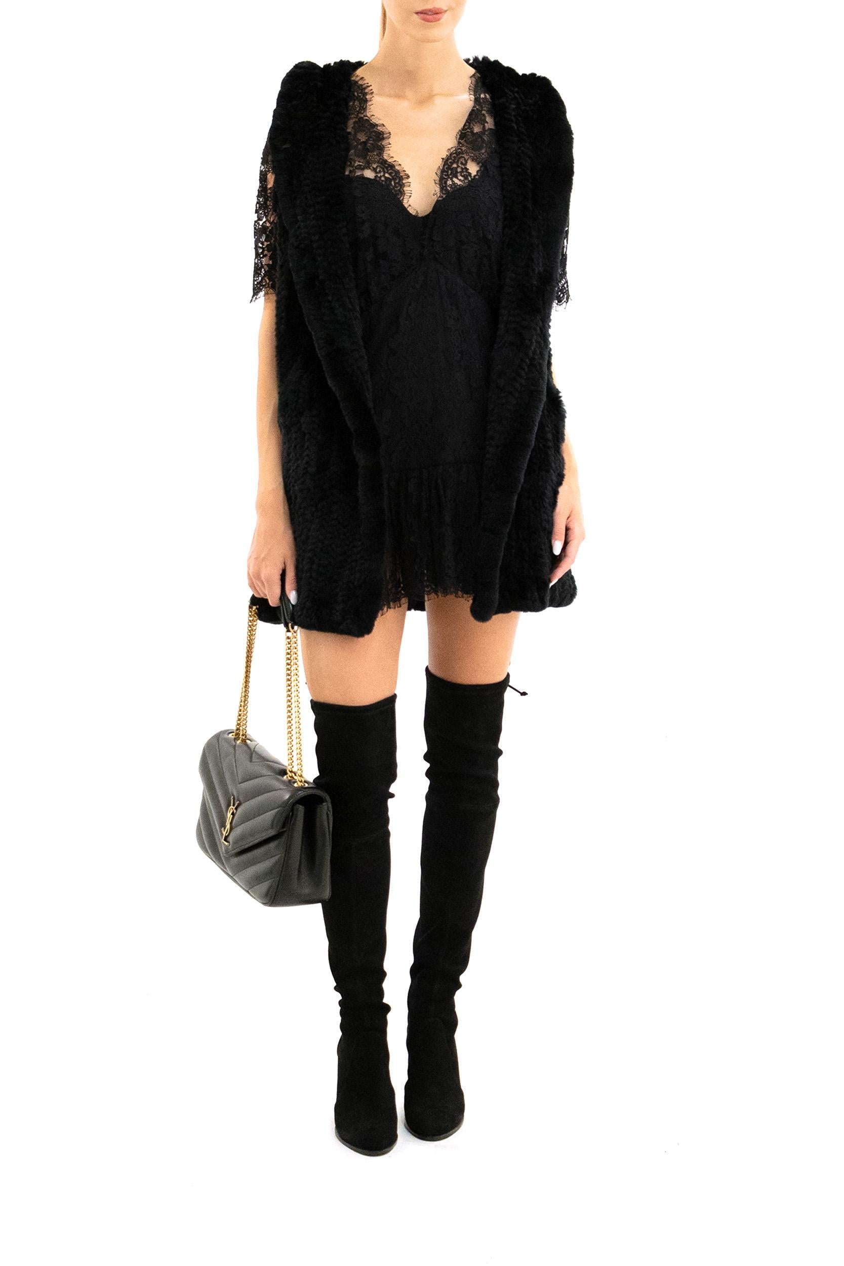 YVES SALOMON Gilet in coniglio color nero<BR/> 23WAG10675KREX C99 YVES SALOMON