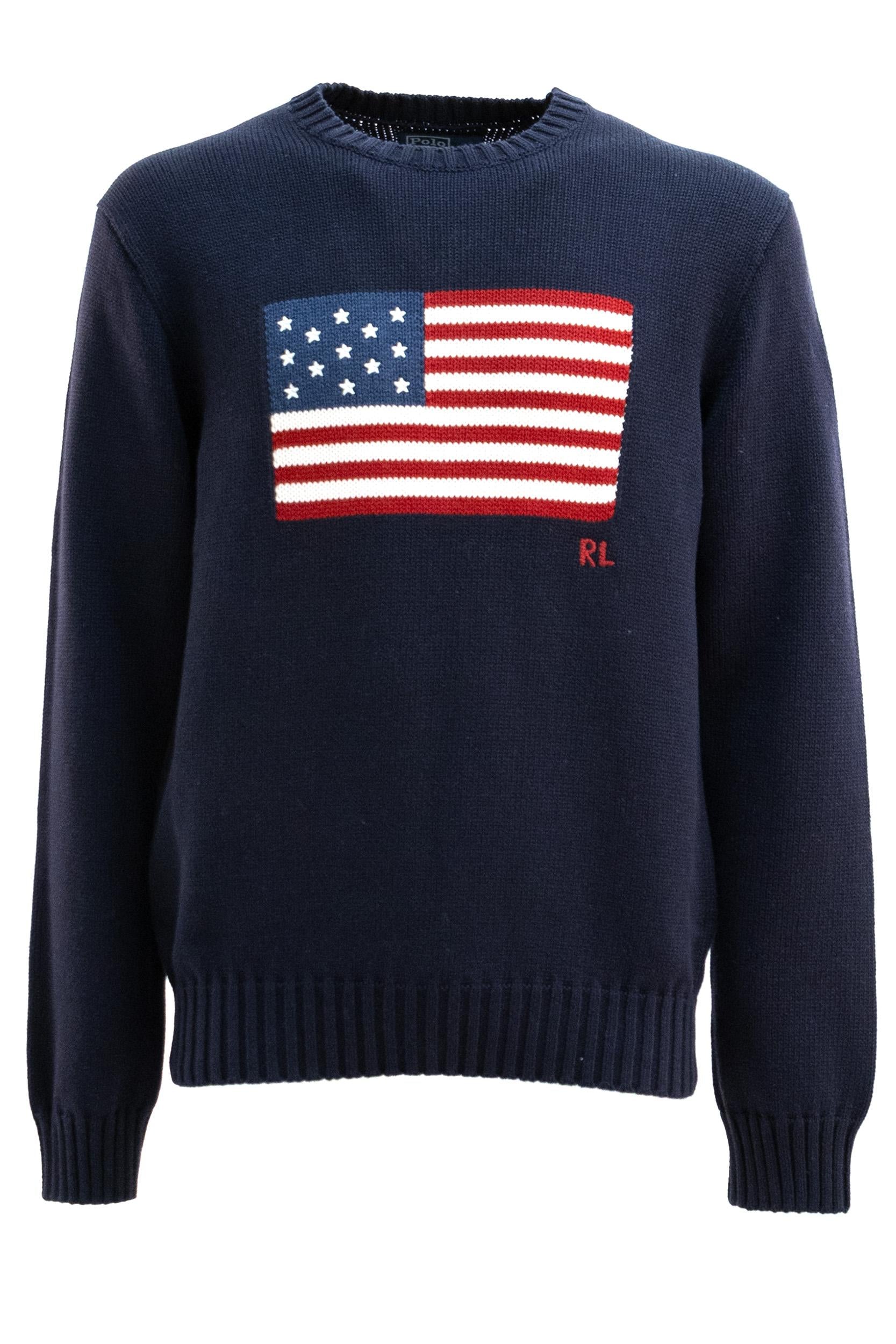 Maglia con Bandiera in Cotone<BR/> 710718281006 NAVY POLO RALPH LAUREN