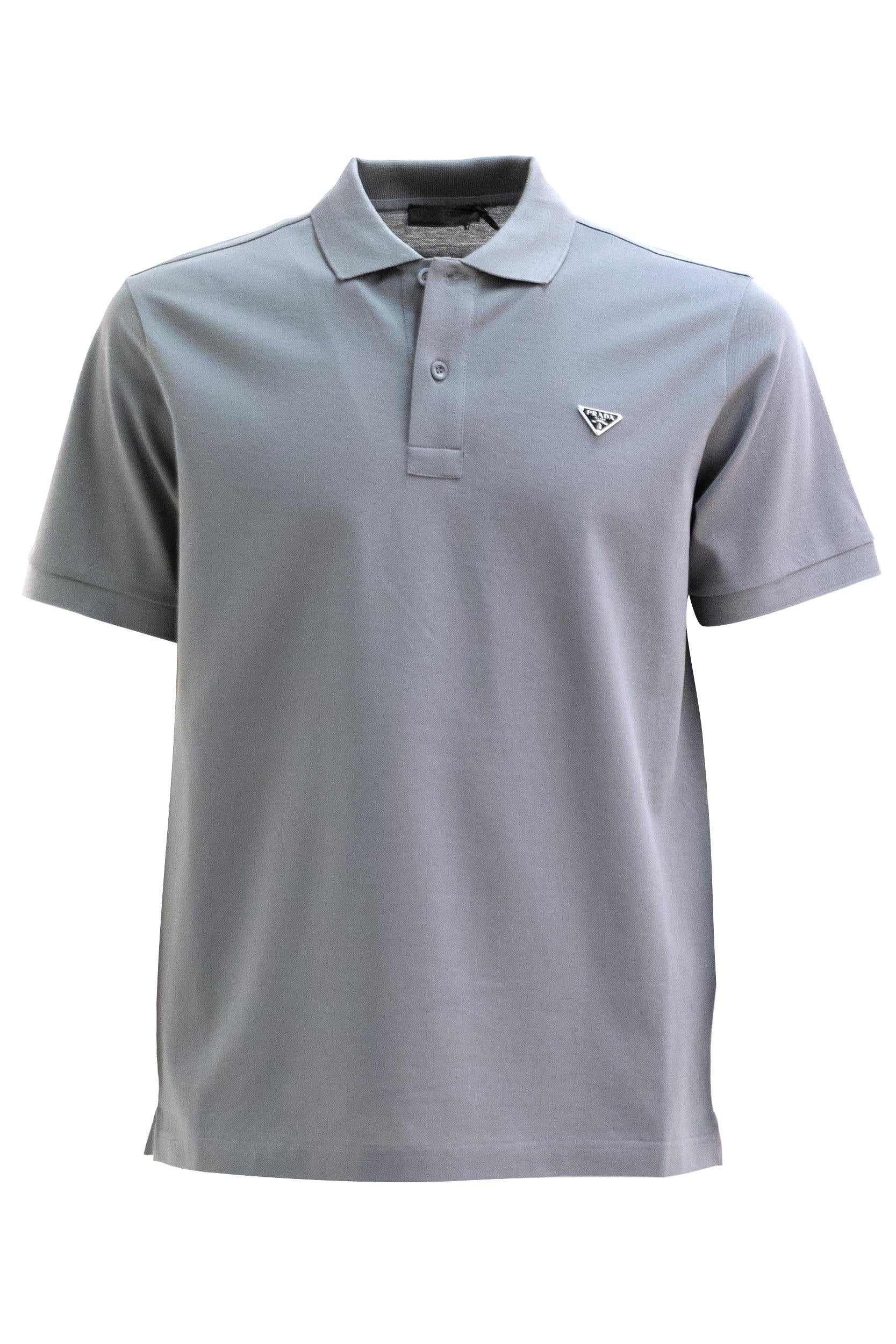 Polo in piquet di cotone di colore grigio<BR/> UJN444 S WM3 1867 F0276 PRADA