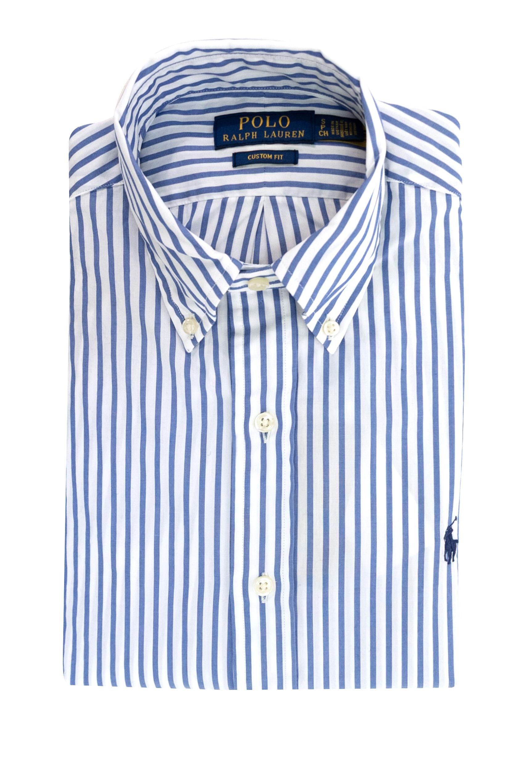 Camicia a Righe in Cotone<BR/> 710B15595008 WHITE POLO RALPH LAUREN