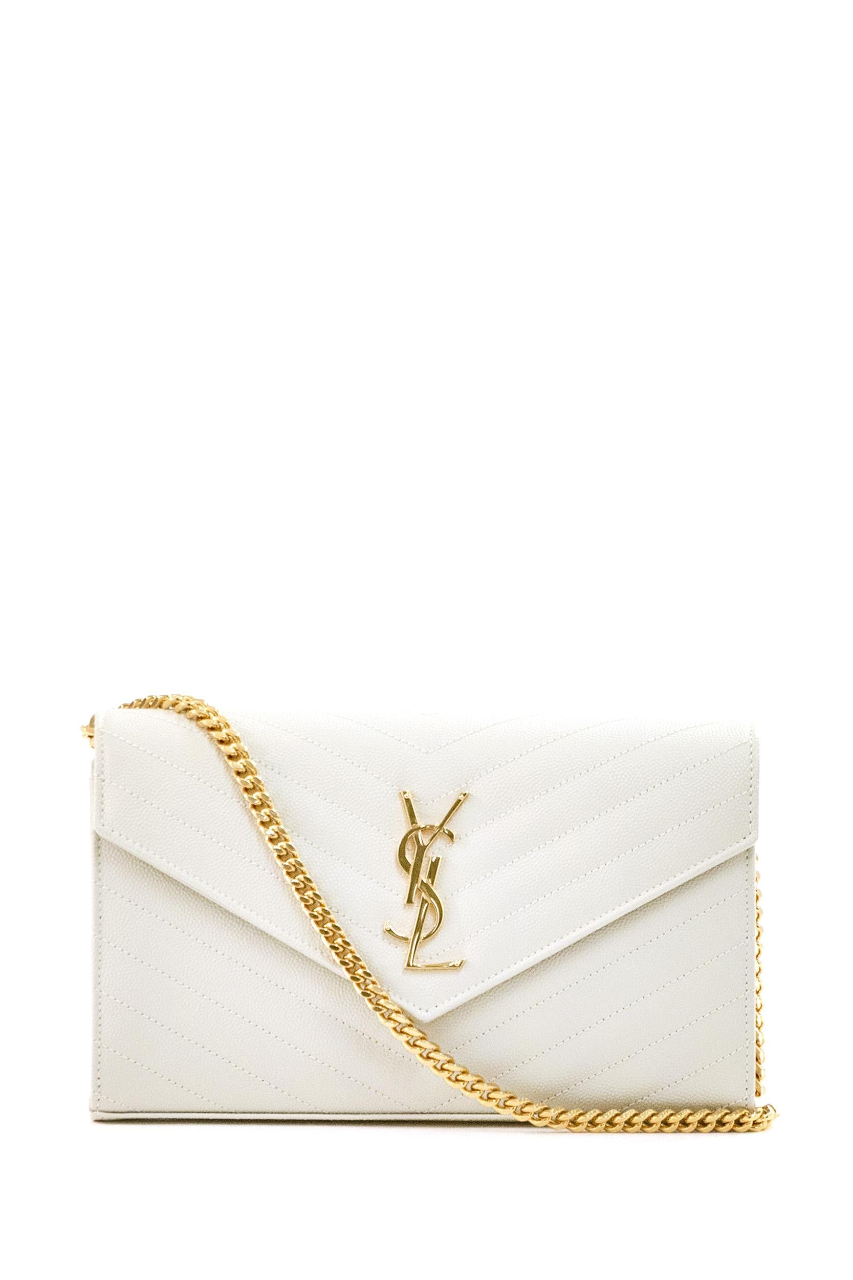 Pochette Cassandre in Pelle Grain de Poudre<BR/>colore crema 377828 BOW01 9207 SAINT LAURENT