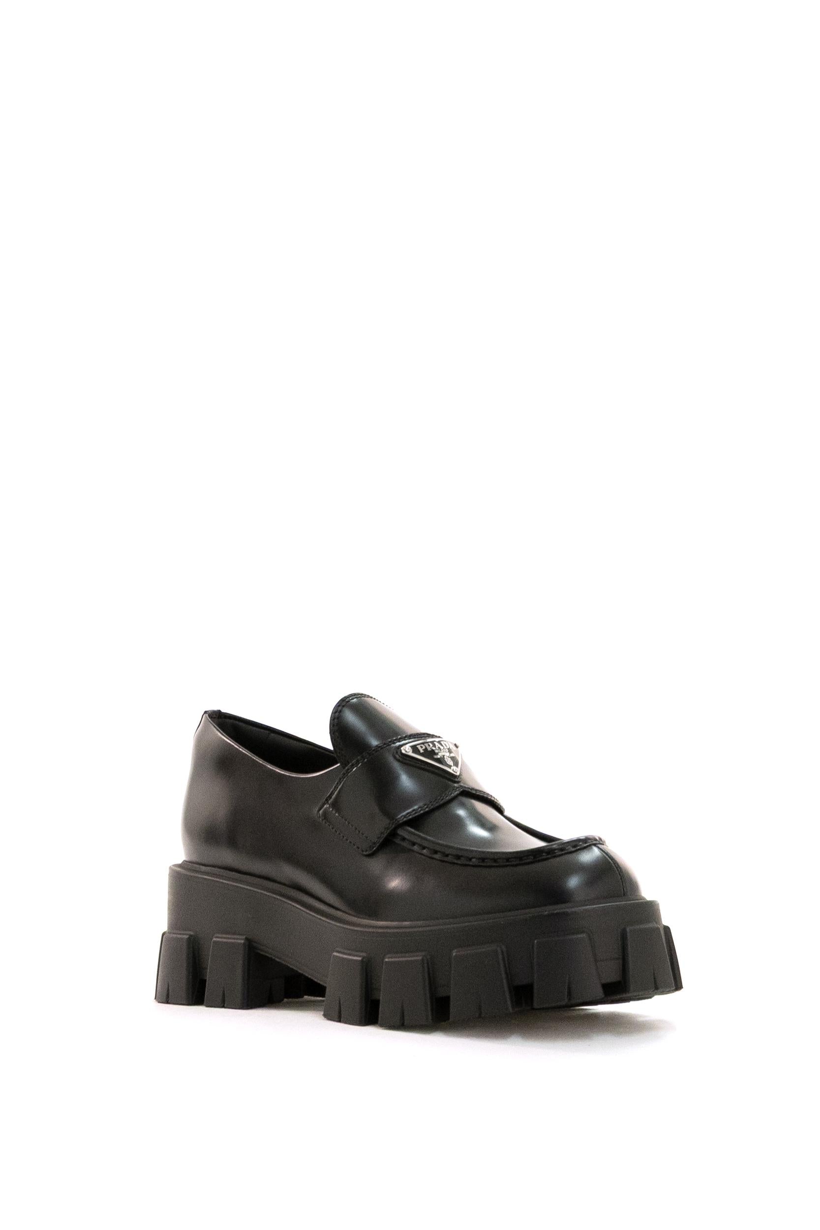 Mocassini Monolith in pelle spazzolata di colore nero<BR/> 1D649M F G055 B4L F0002 PRADA