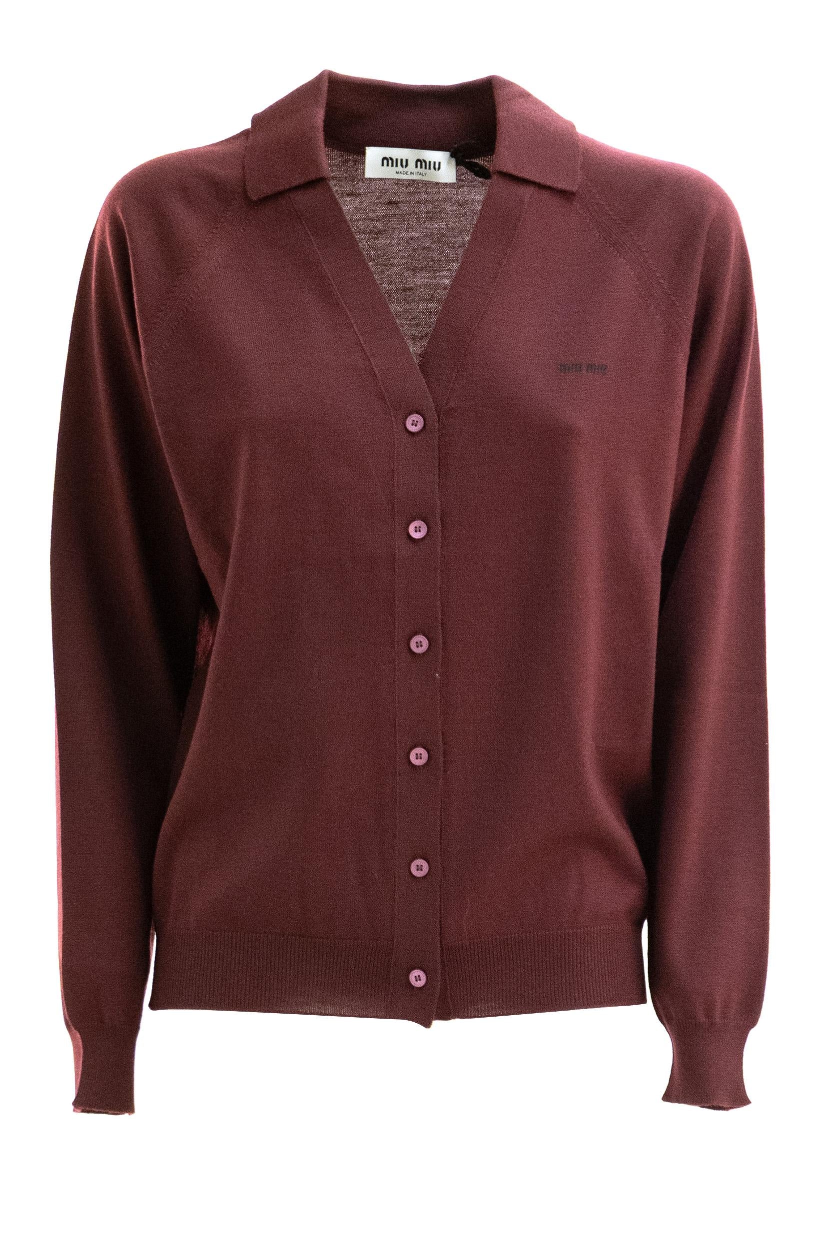 Cardigan in lana color bordeaux<BR/> MMF02Z S OOO 16WJ F0869 MIU MIU
