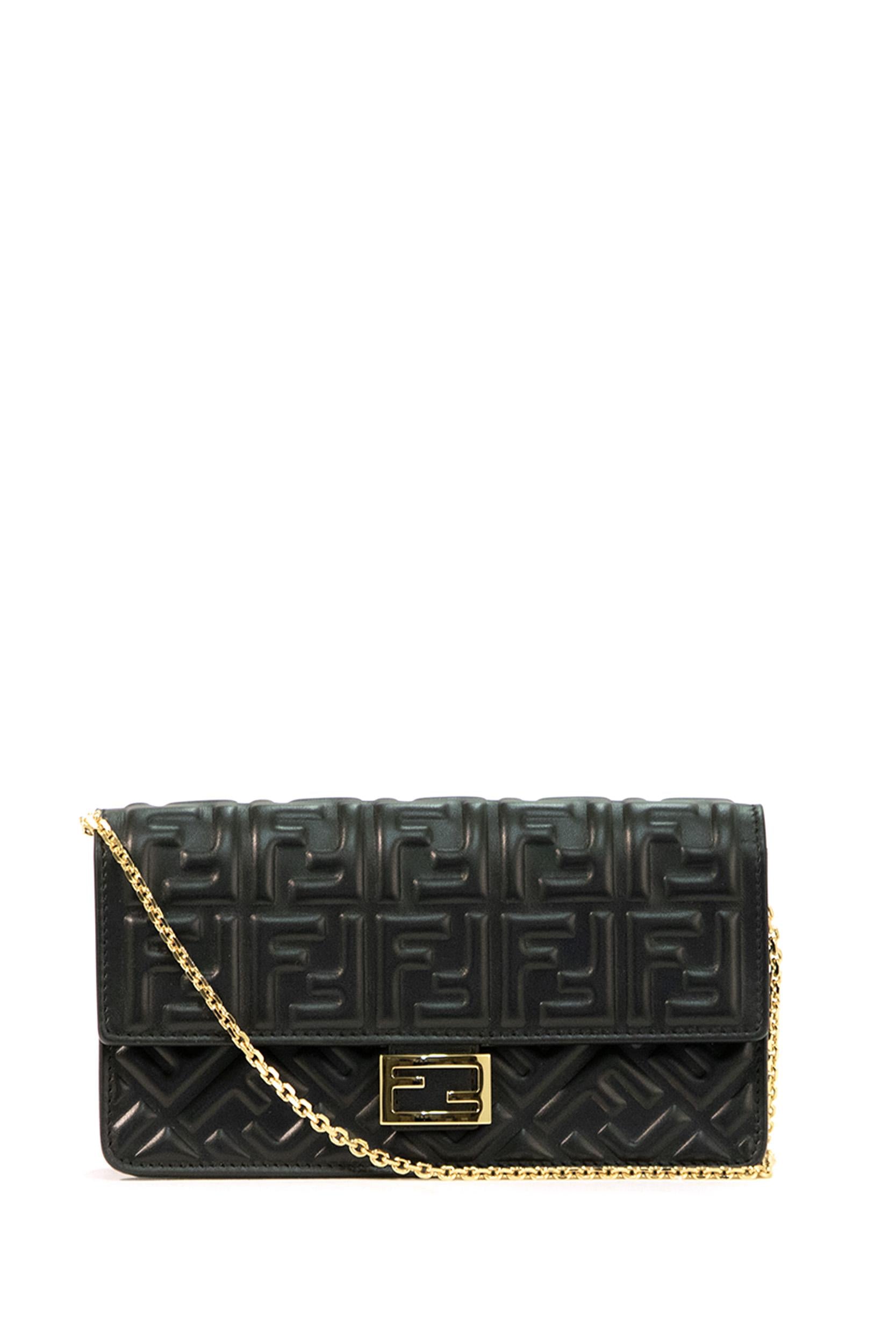 Portafoglio Baguette in pelle liscia color nero con motivo FF <BR/> 8M0498 AAJD F0KUR FENDI