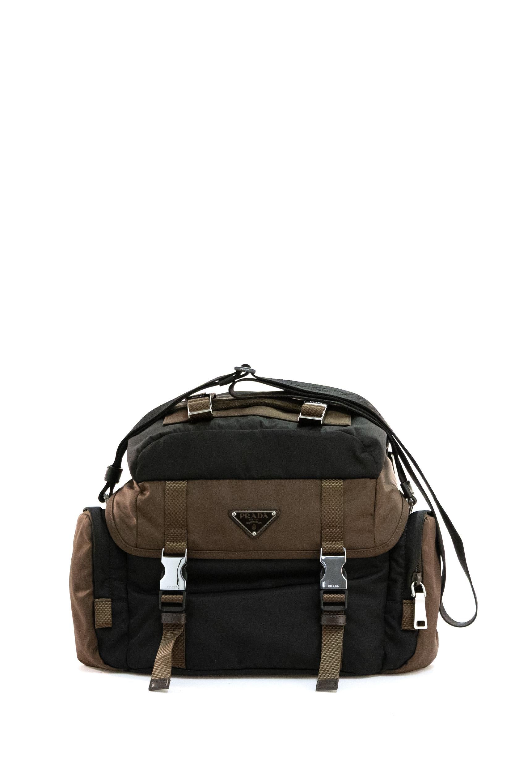 Borsa a tracolla in Re-Nylon di colore nero e marrone<BR/> 2VH195 2DMG F03MQ PRADA