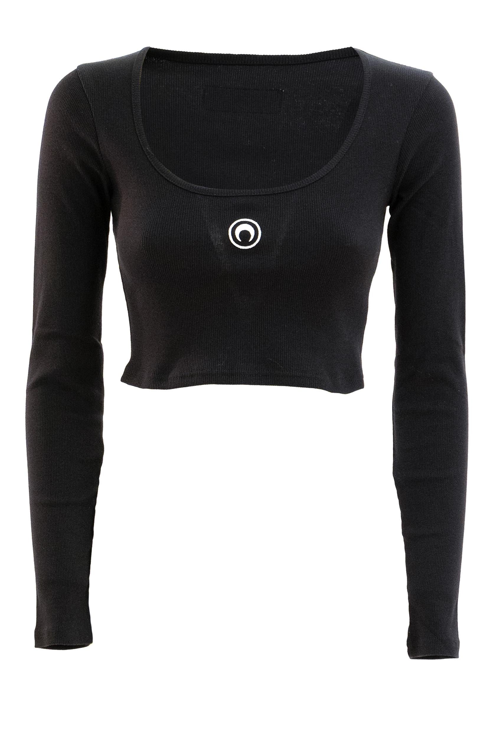 Top in jersey di cotone di colore nero<BR/> WTT033A CJER0011 BK99 MARINE SERRE