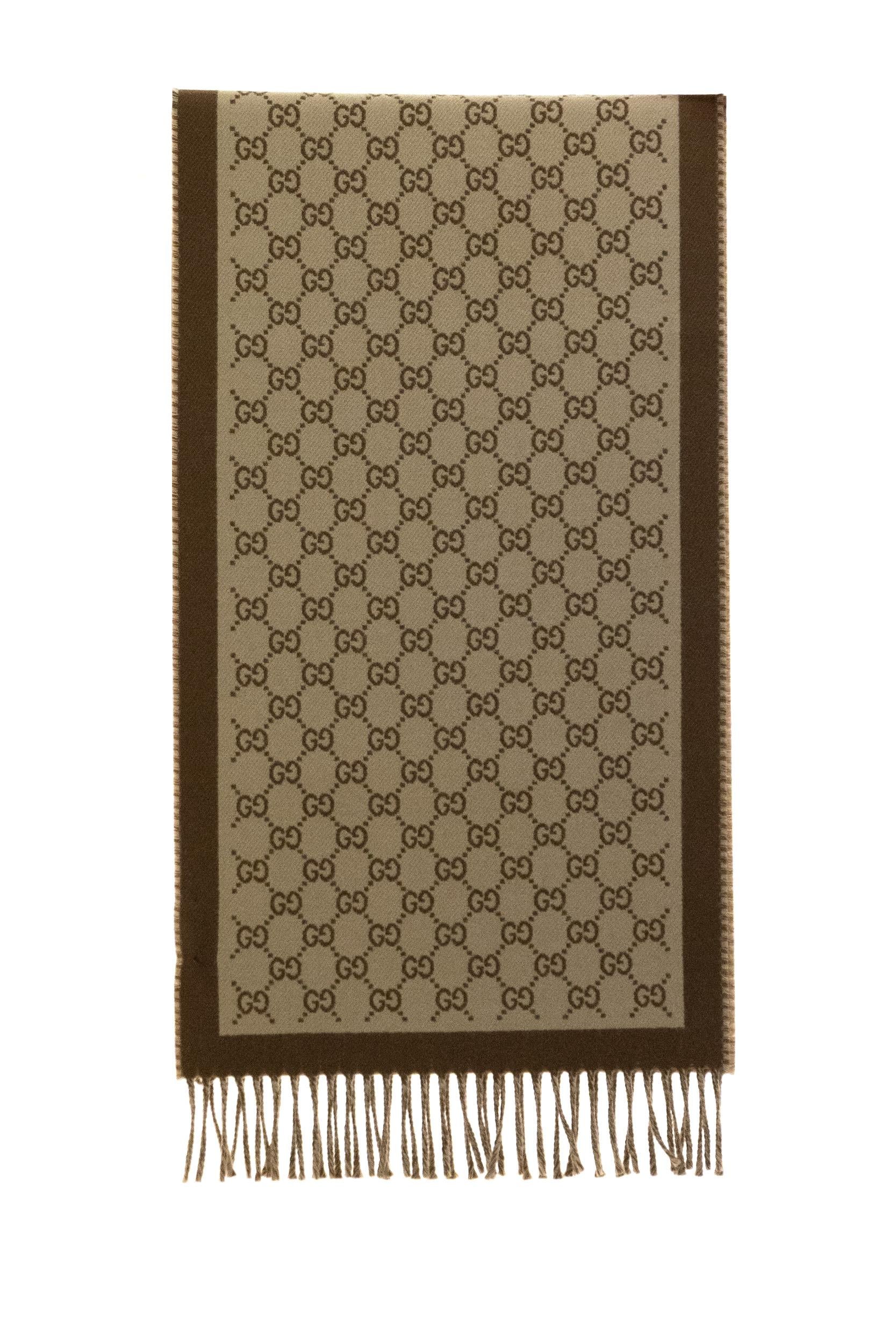 Sciarpa in lana GG beige e marrone<BR/> 835534 3G200 9865 GUCCI