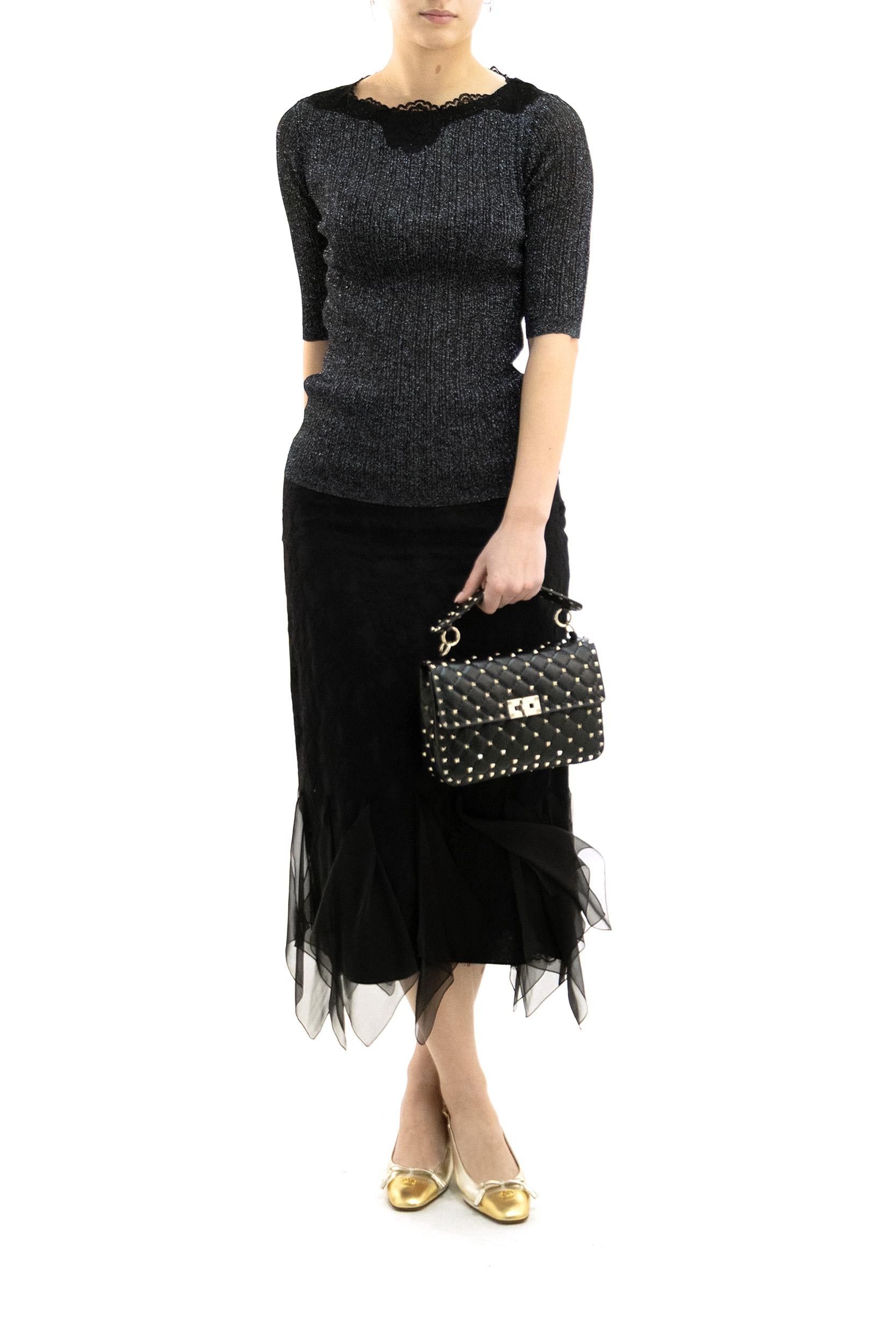 Top in Maglia di Lurex con Pizzo<BR/> 8B0KC73SA91 NUD VALENTINO GARAVANI