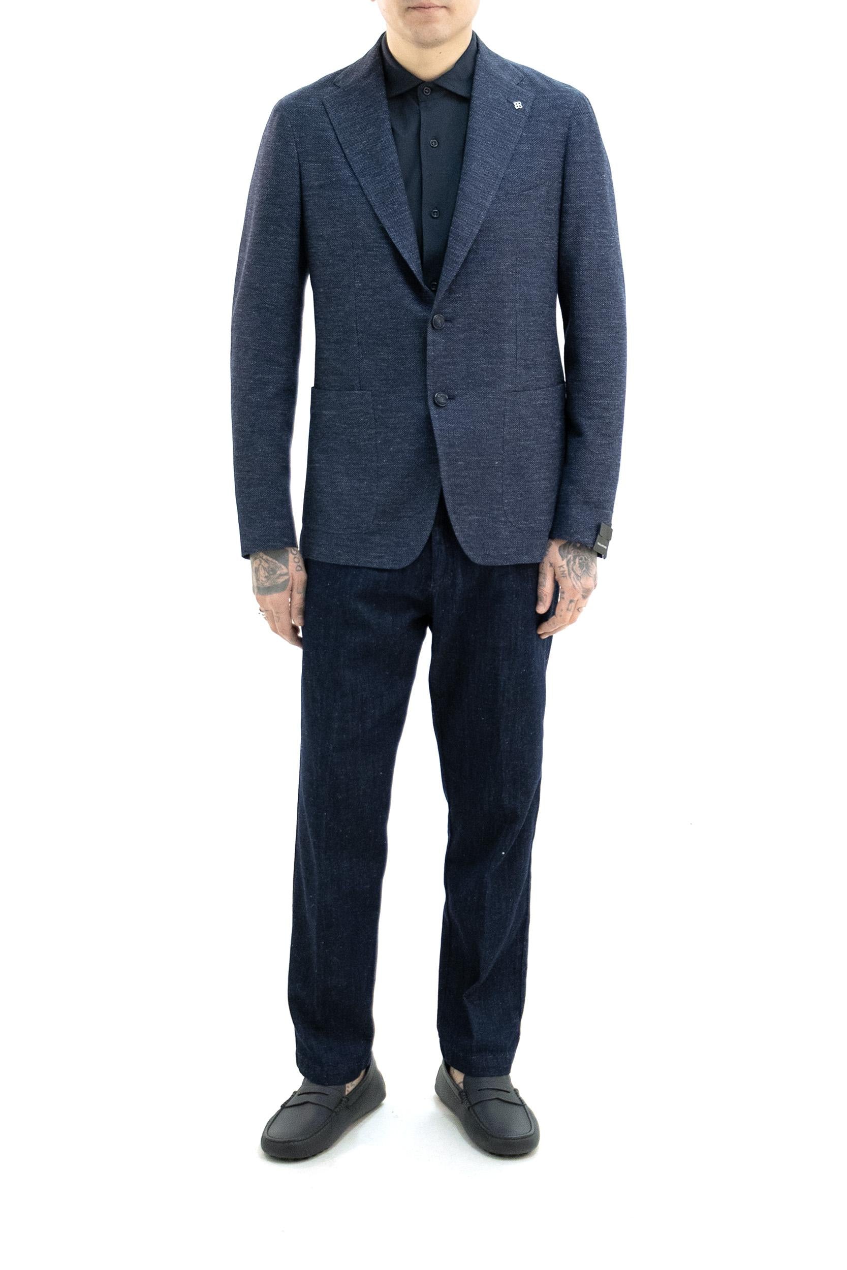 Giacca monopetto in lino e cotone di colore blu 1SMJ22K-PE 570003 B3339 TAGLIATORE