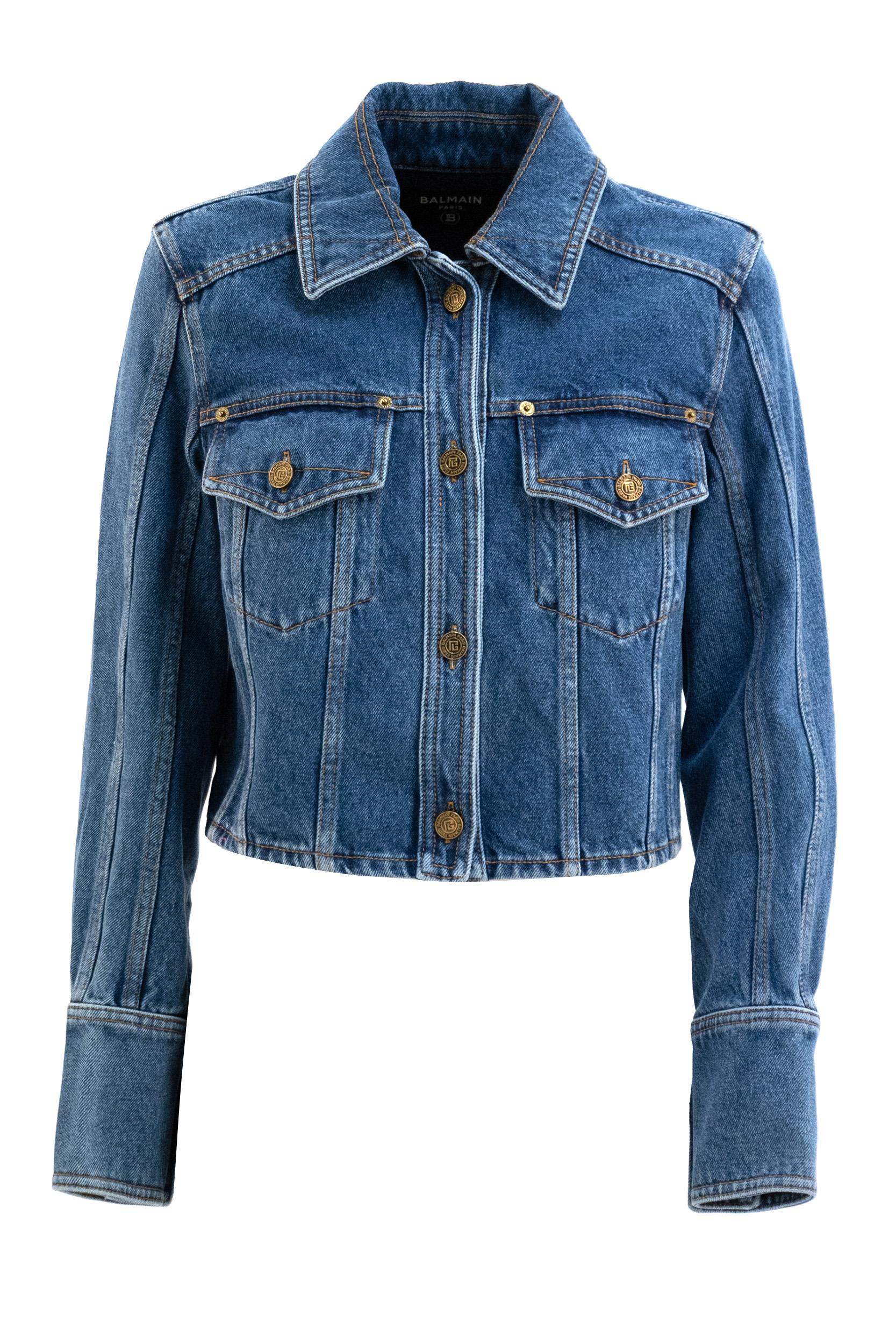 Giacca corta in denim di colore blu<BR/> GF1TC215DG08 6EX BALMAIN