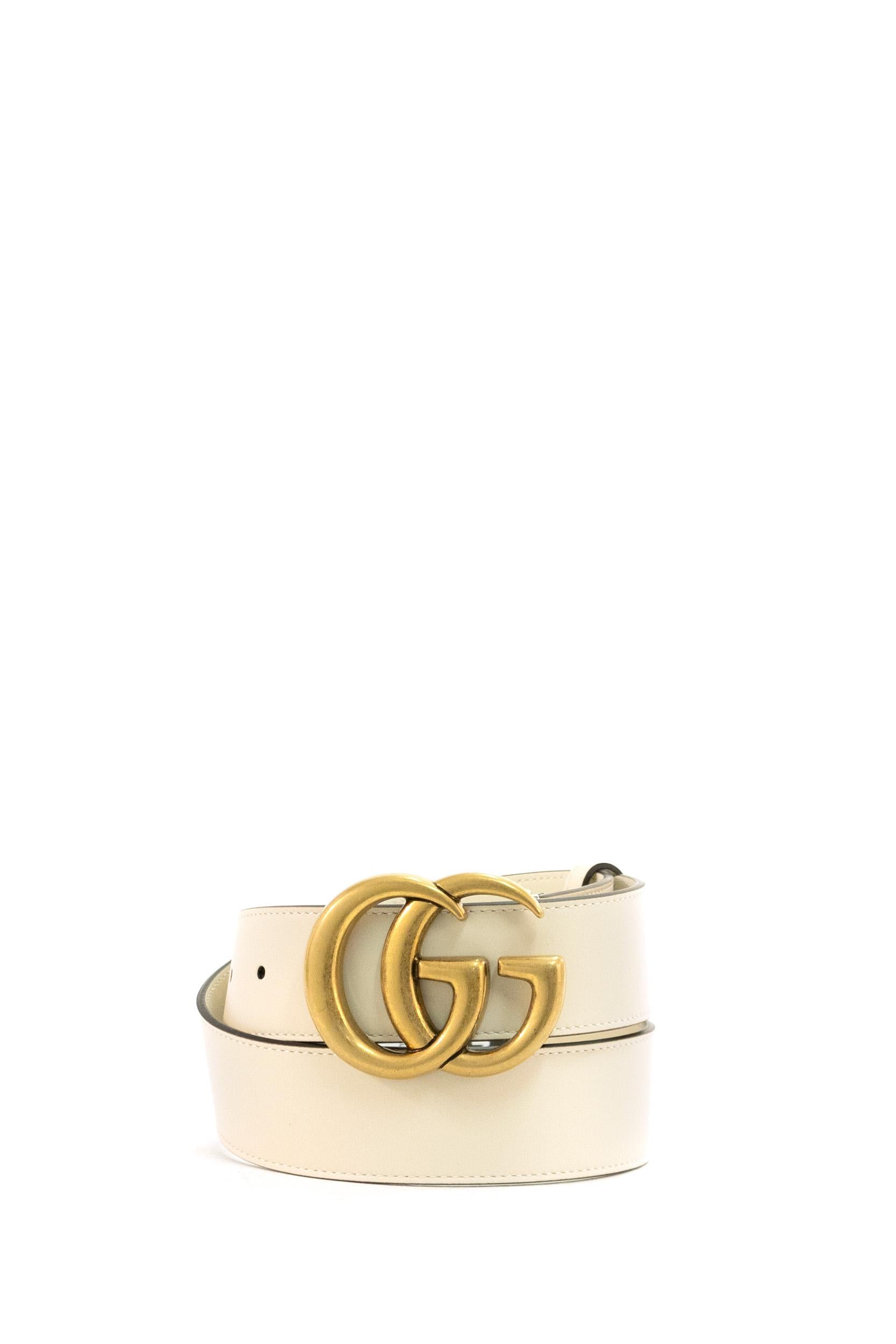 Cintura GG Marmont in pelle di colore bianco<BR/> 400593 AP00T 9022 GUCCI