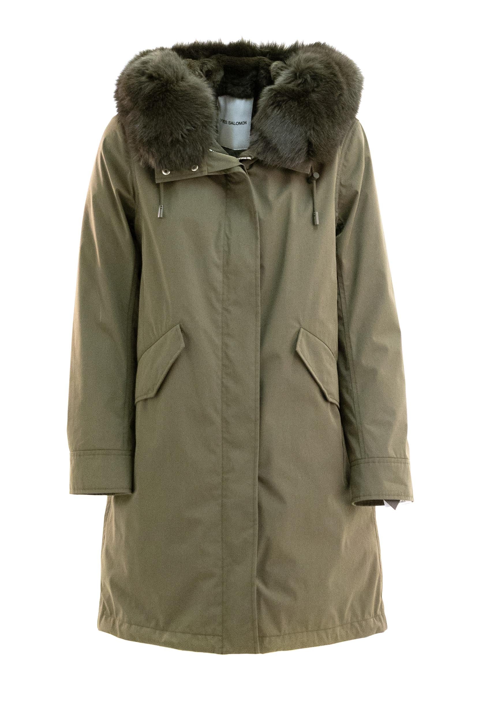 Parka in cotone color verde militare con collo in volpe<BR/> 22WFM01385F52X A8209 YVES SALOMON