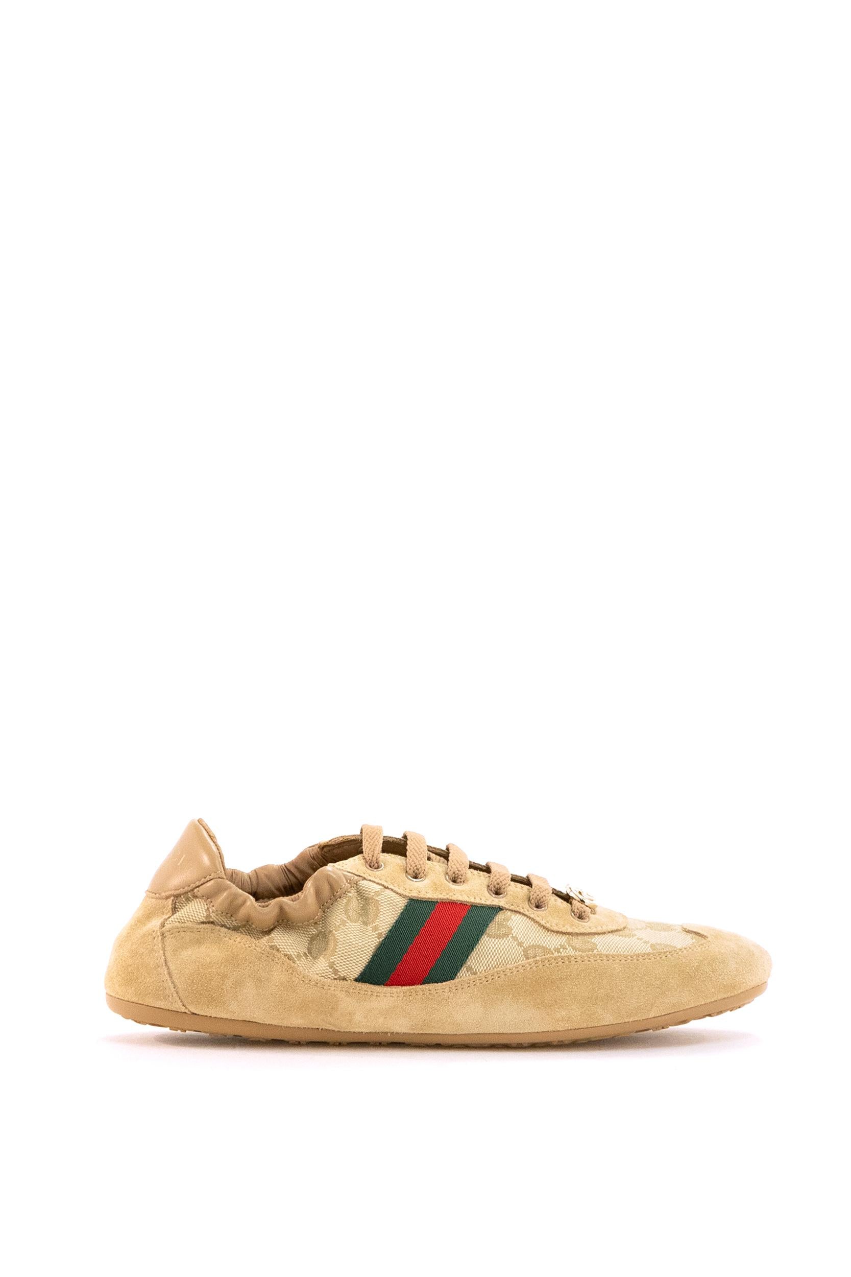 Sneakers Gucci Shift in suede e tessuto GG beige chiaro<BR/> 857963 AAF10 9845 GUCCI