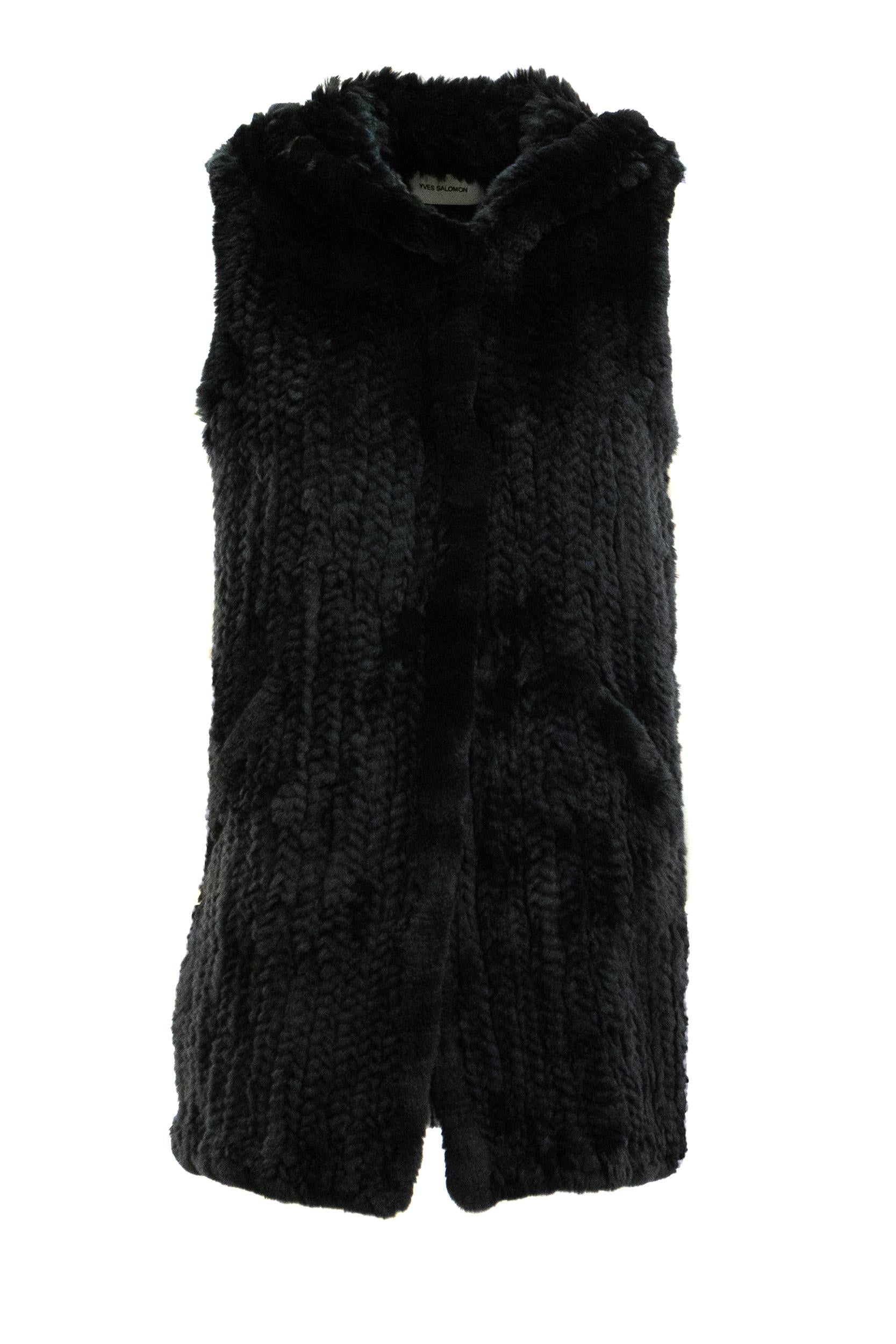 YVES SALOMON Gilet in coniglio color nero<BR/> 23WAG10675KREX C99 YVES SALOMON