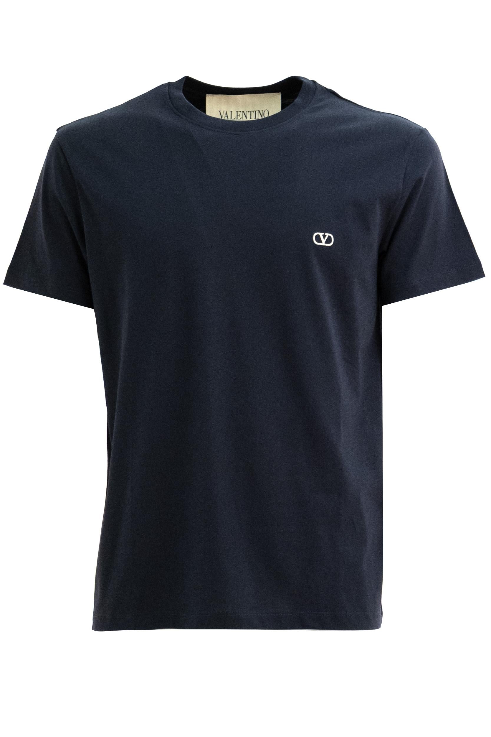 T-shirt in cotone di colore blu <BR/> 9V3MG10VBMM 598 VALENTINO GARAVANI