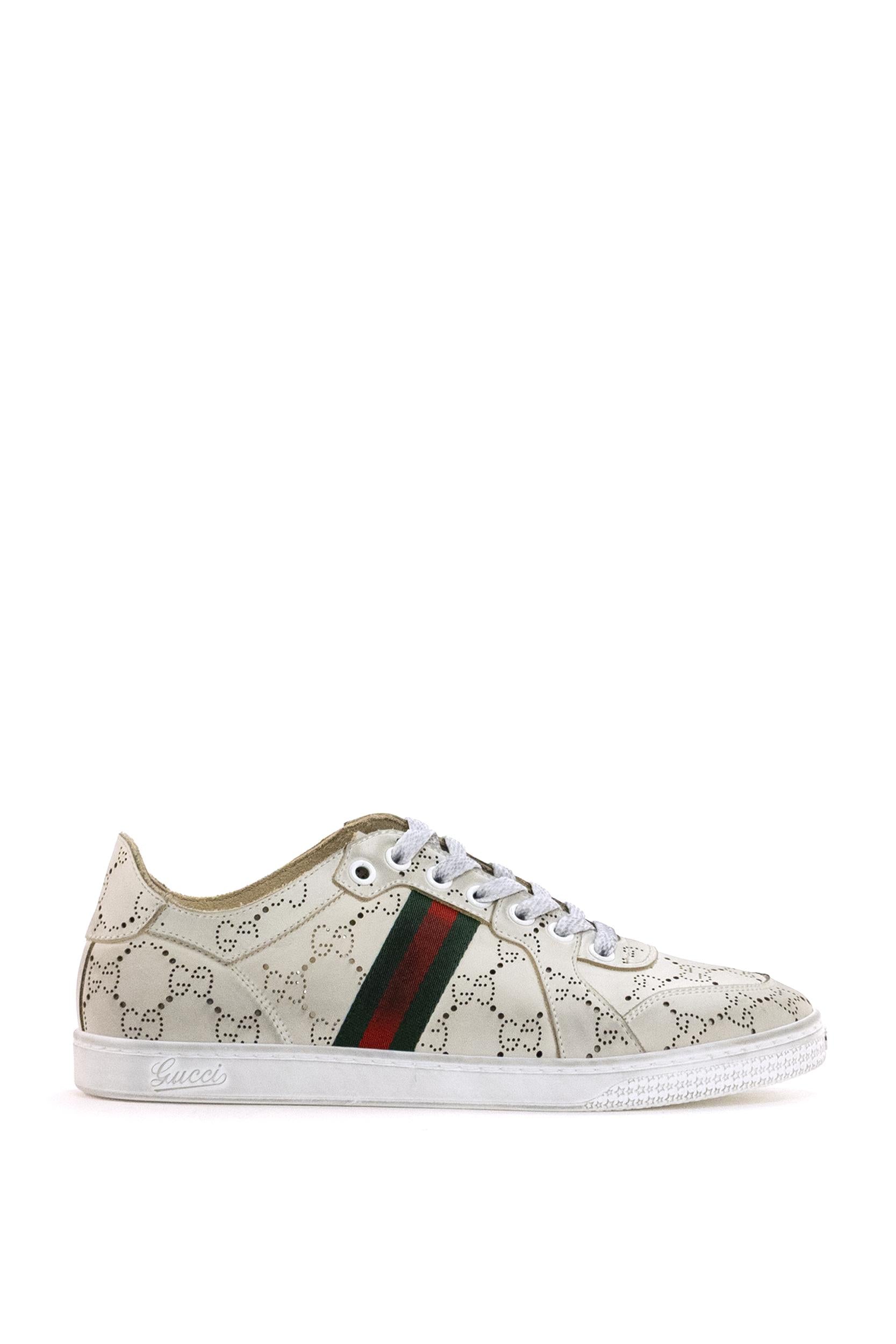 Sneaker GG Web Stripe in Pelle<BR/> 865050 AAGGP 9166 GUCCI