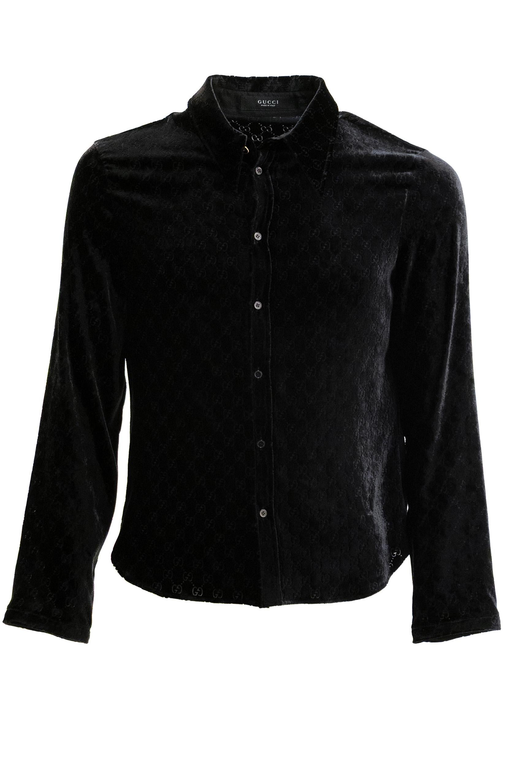 Camicia in Velluto Dévoré GG Stretch<BR/> 860674 ZAUS4 1000 GUCCI