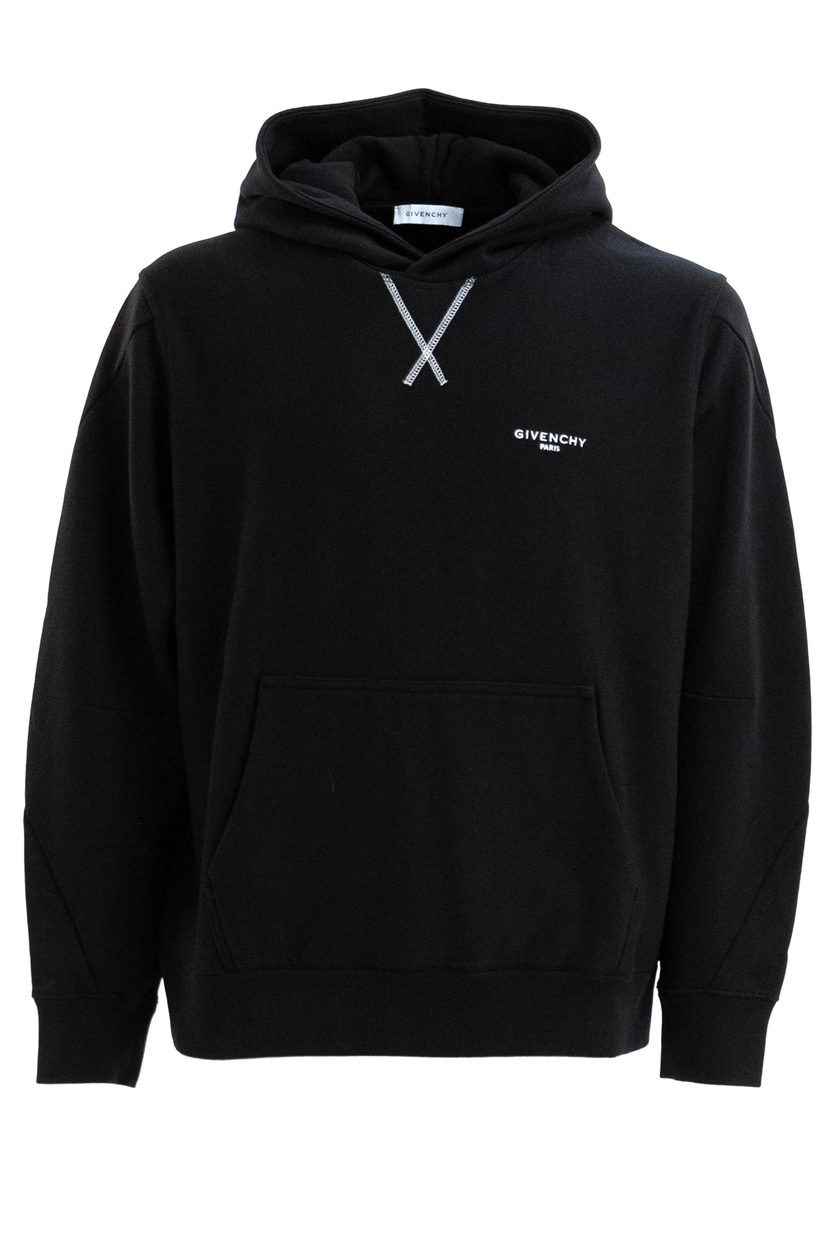 Felpa con cappuccio Couture Seam in cotone di colore nero<BR/> BMJ0NH3YS1 001 GIVENCHY