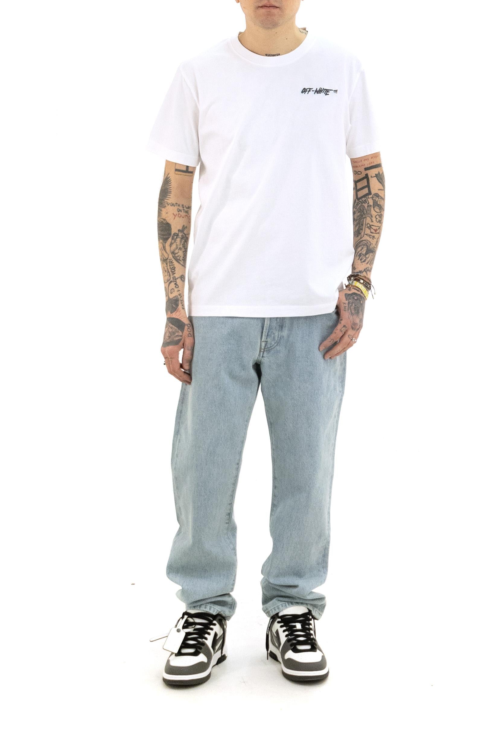 T-shirt in cotone di colore bianco<BR/> 44MAA027S26J009100 WHITE OFF WHITE