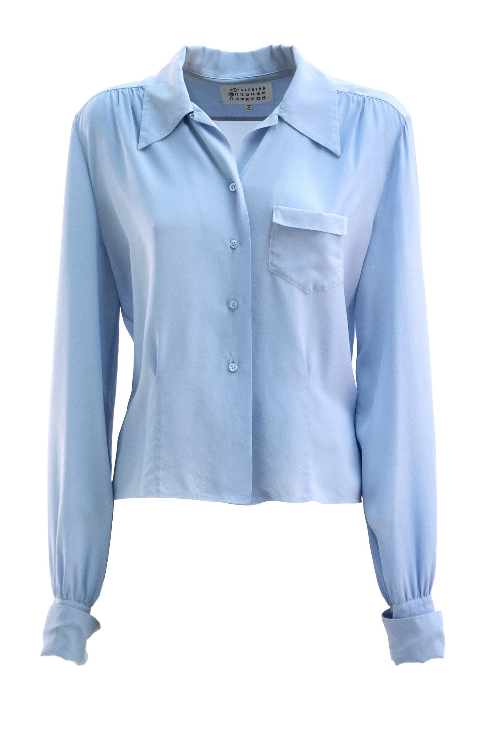 Camicia in seta di colore azzuro<BR/> S51DT0028 M35704 479 MAISON MARGIELA