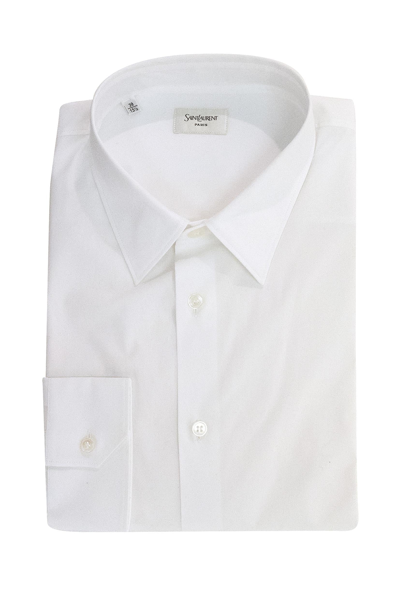 Camicia in popeline di cotone stretch di colore bianco<BR/> 859779 Y2N48 9000 SAINT LAURENT