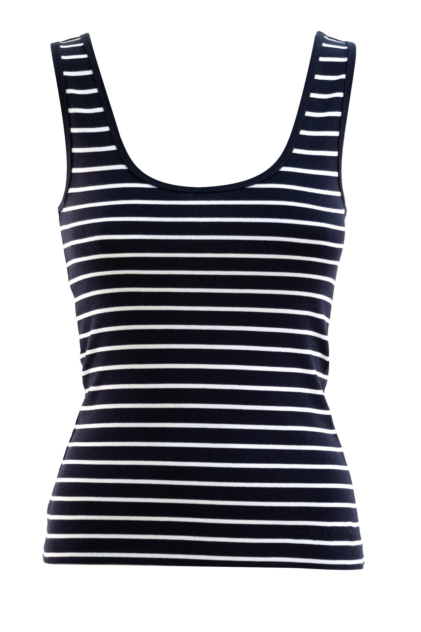 Canotta a Righe in Cotone Blu<BR/> 290P09825001 NAVY RALPH LAUREN