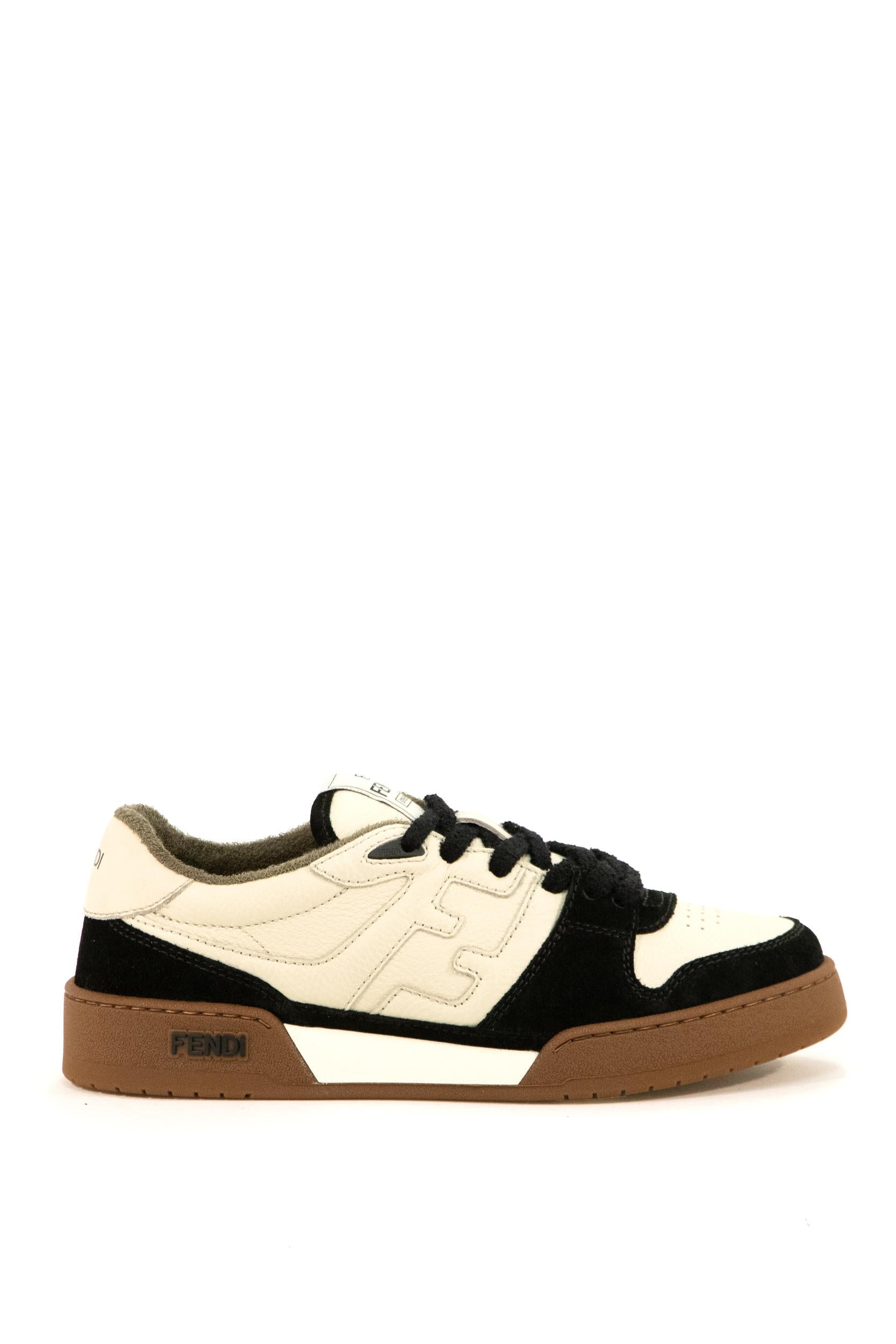 Sneakers Match low-top in pelle martellata color avorio<BR/> 7E1493 AHH2 F1FZB FENDI