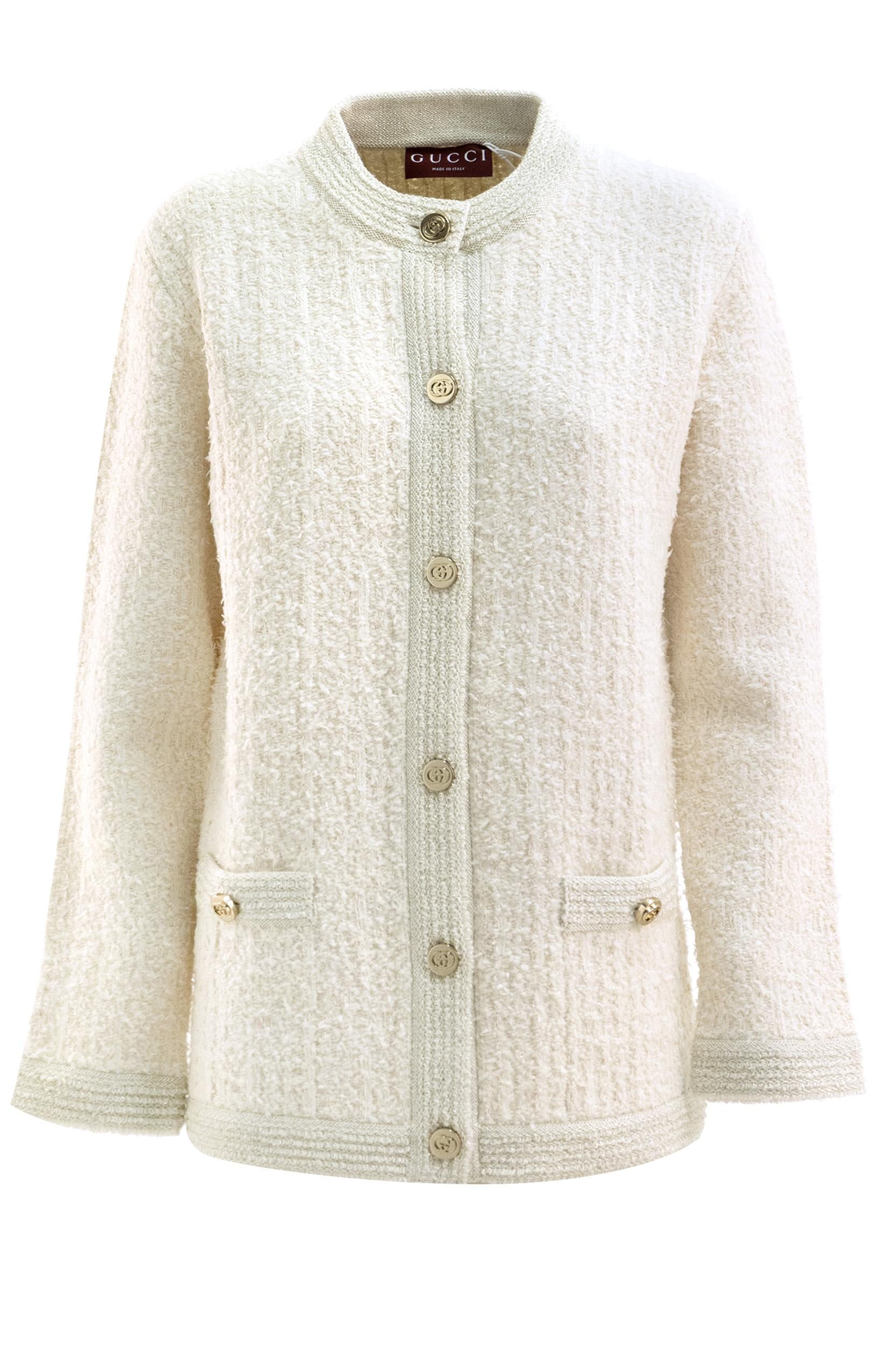 Cardigan in Lana Bouclé Lamé<BR/> 851946 XKFAR 9943 GUCCI