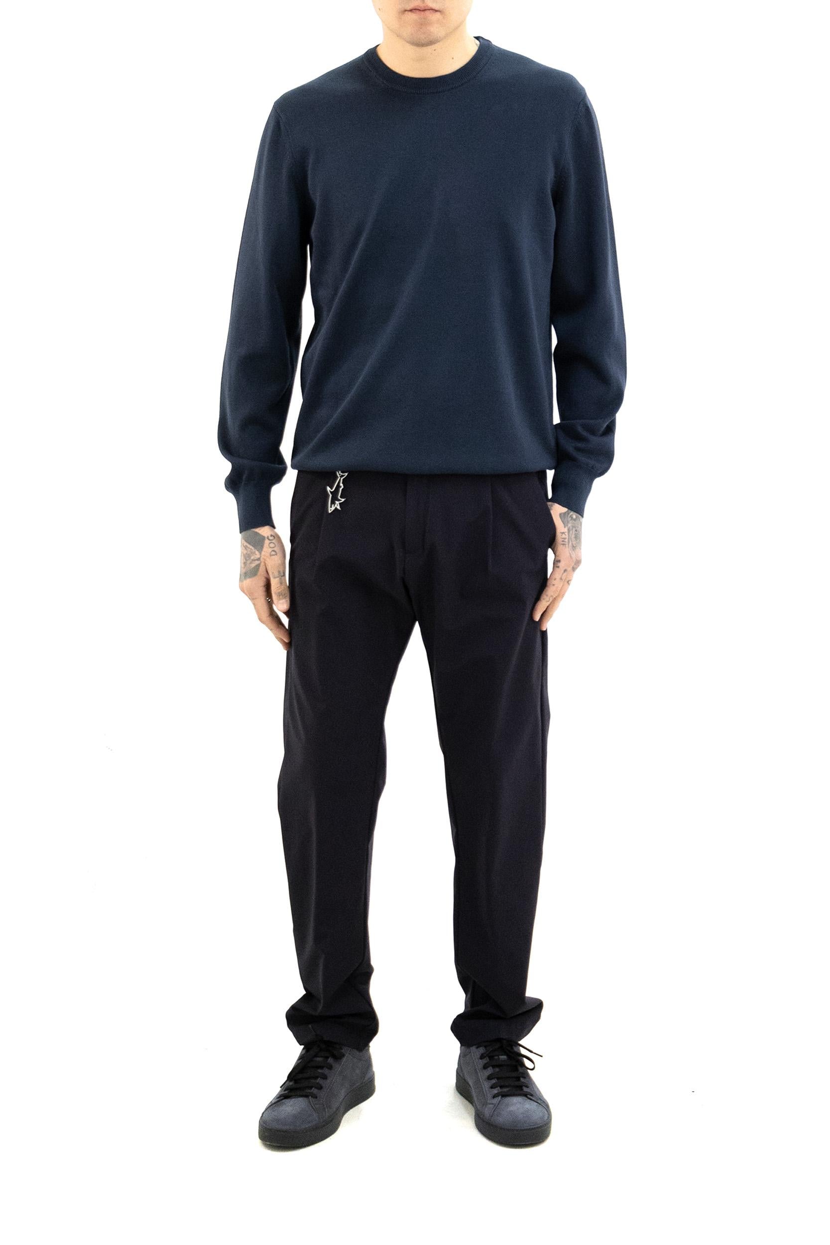 Pullover in cotone di colore blu<BR/> 21411574 050 PAUL & SHARK