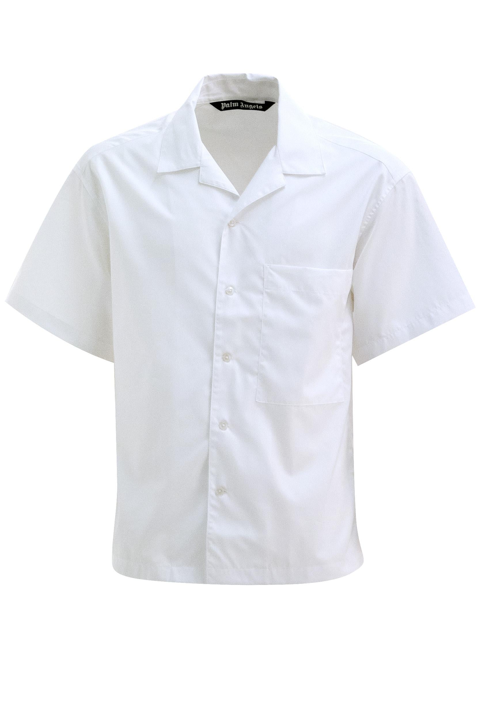 Camicia Bowling in cotone di colore bianco<BR/> PMGG00AS26FAB001 0310 PALM ANGELS