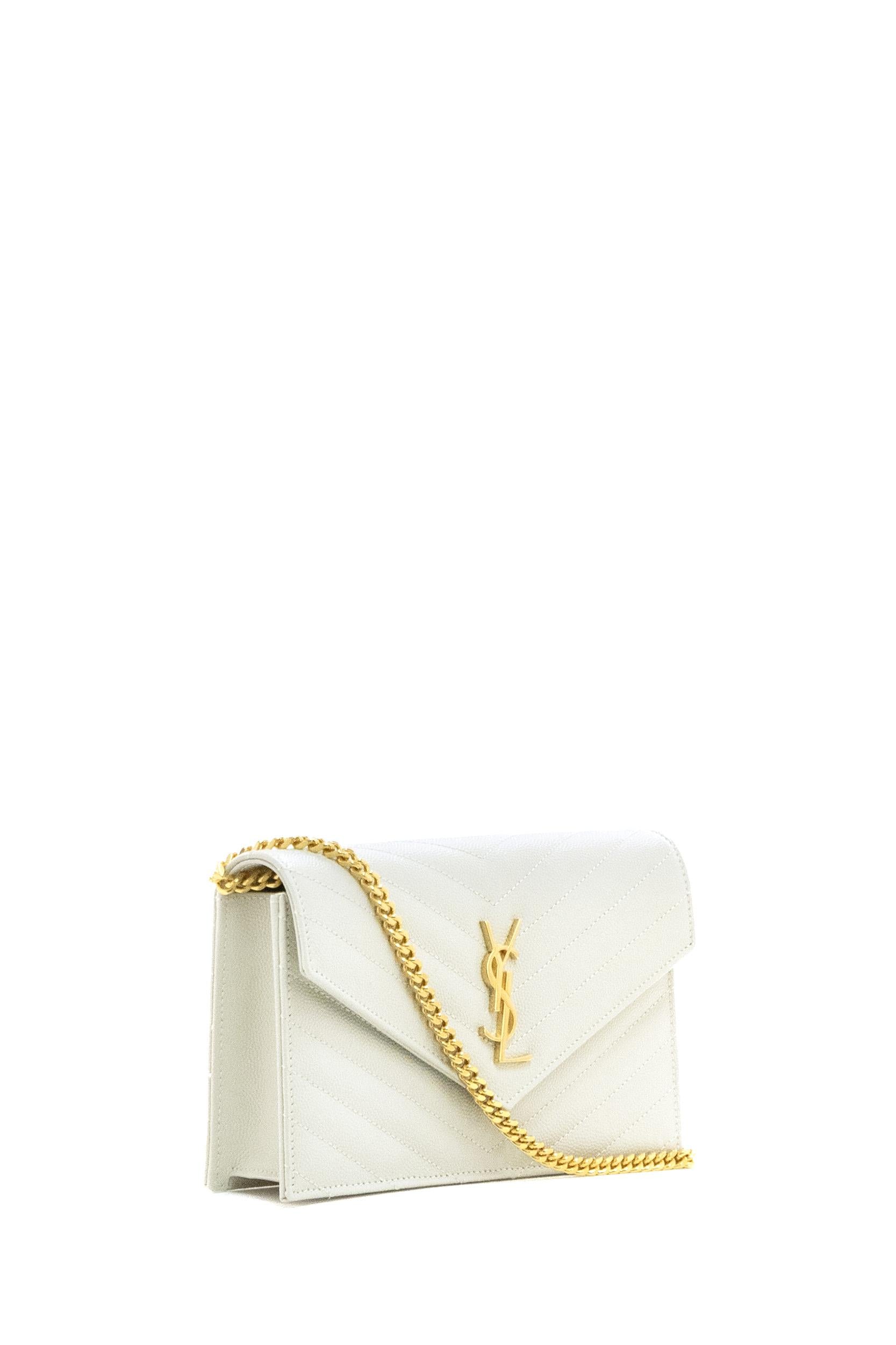 Pochette Envelope in pelle Grain de Poudre matelassé di colore bianco<BR/> 857605 BOW01 9207 SAINT LAURENT