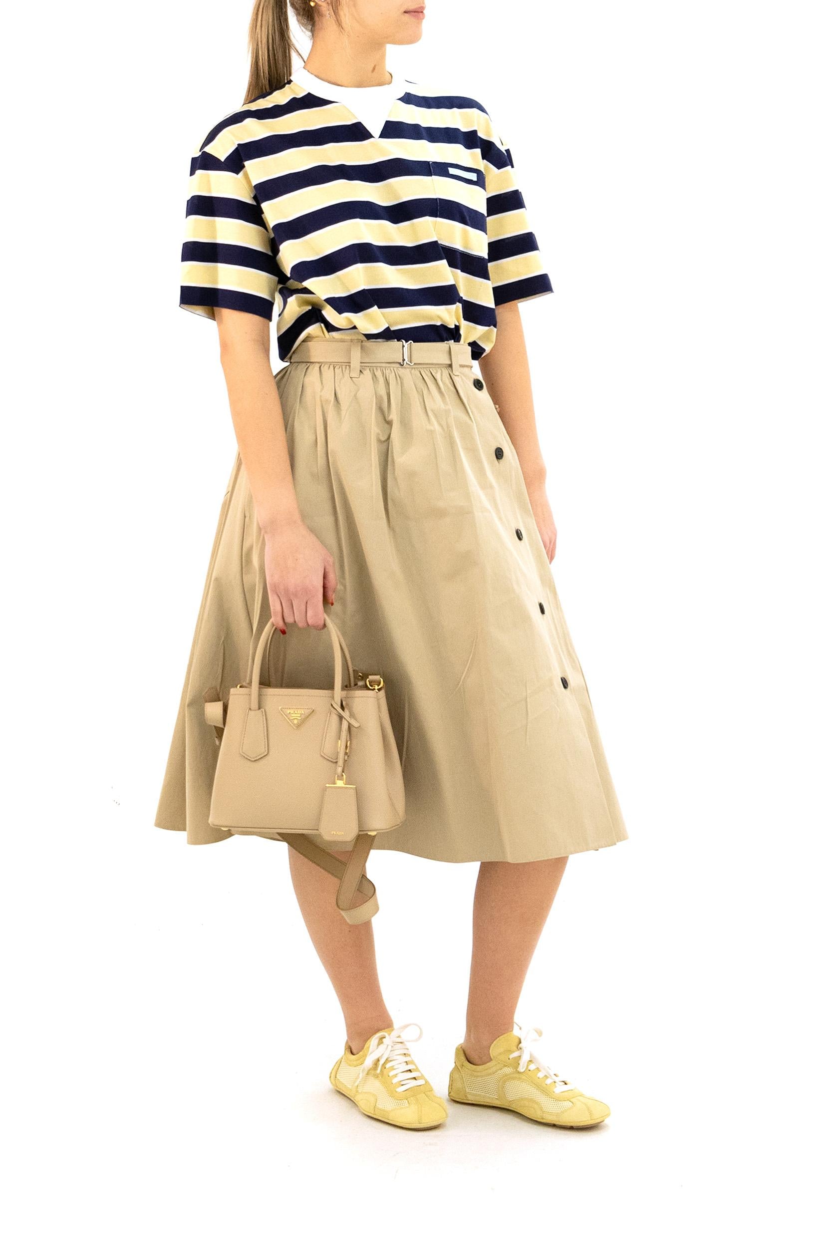 T-shirt in filo scozia a righe di colore giallo e blu<BR/> 39610 S OOO 189P F065G PRADA